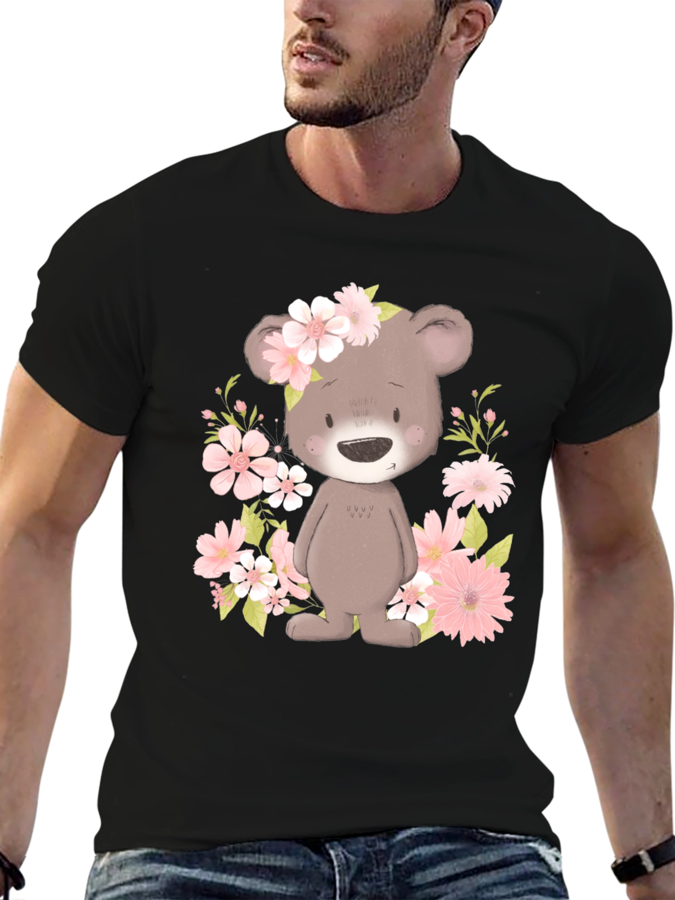 Black Floral Bear Graphic Tee view 6