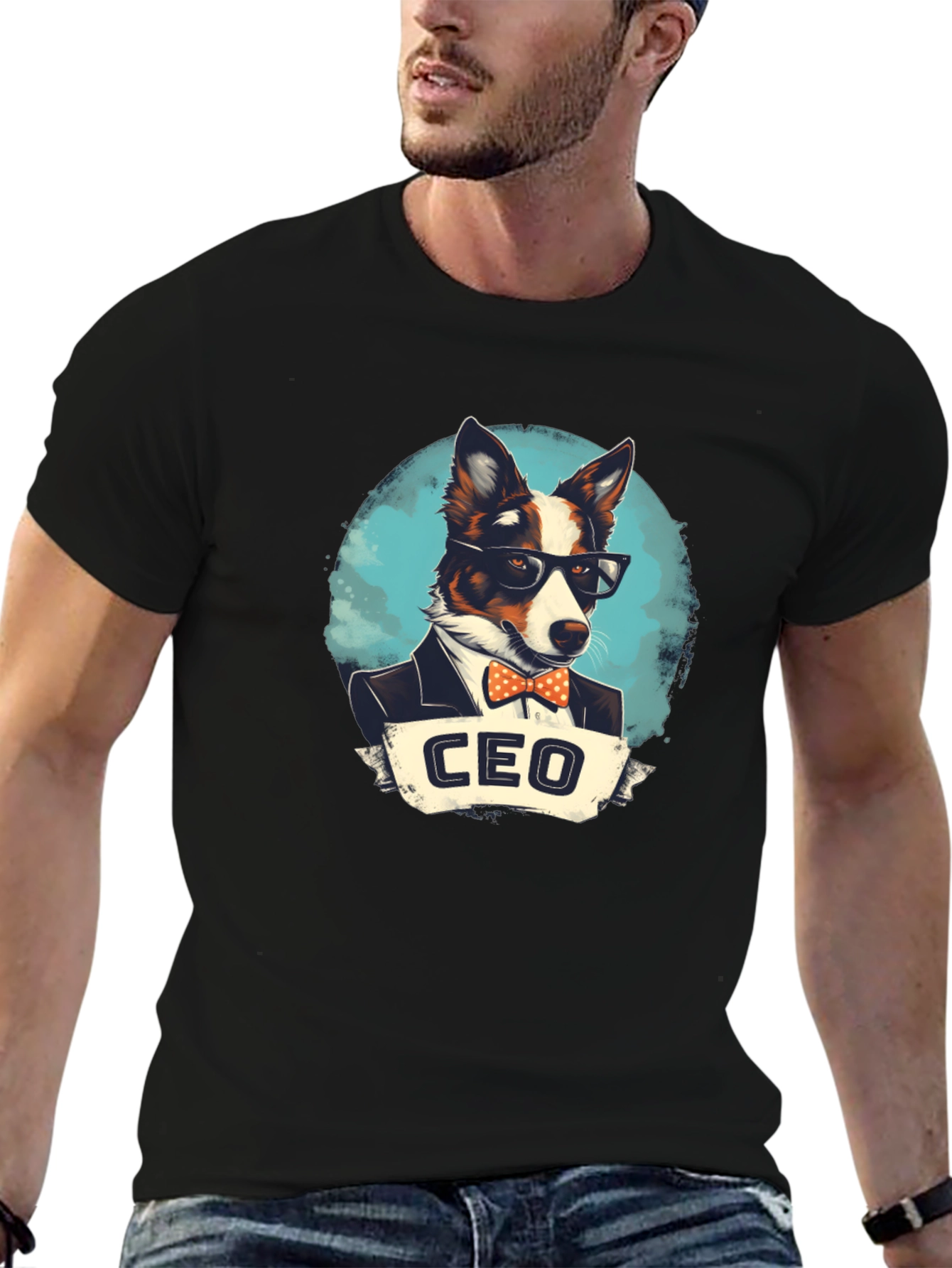 Black CEO Dog T-Shirt - Black Cotton Tee with Funny Graphic view 6