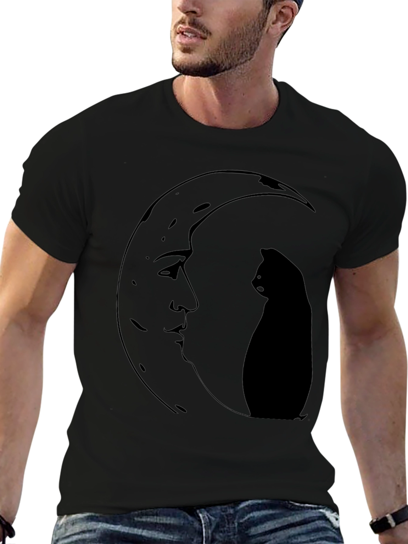 Black Moon Cat Graphic Tee - Black view 6