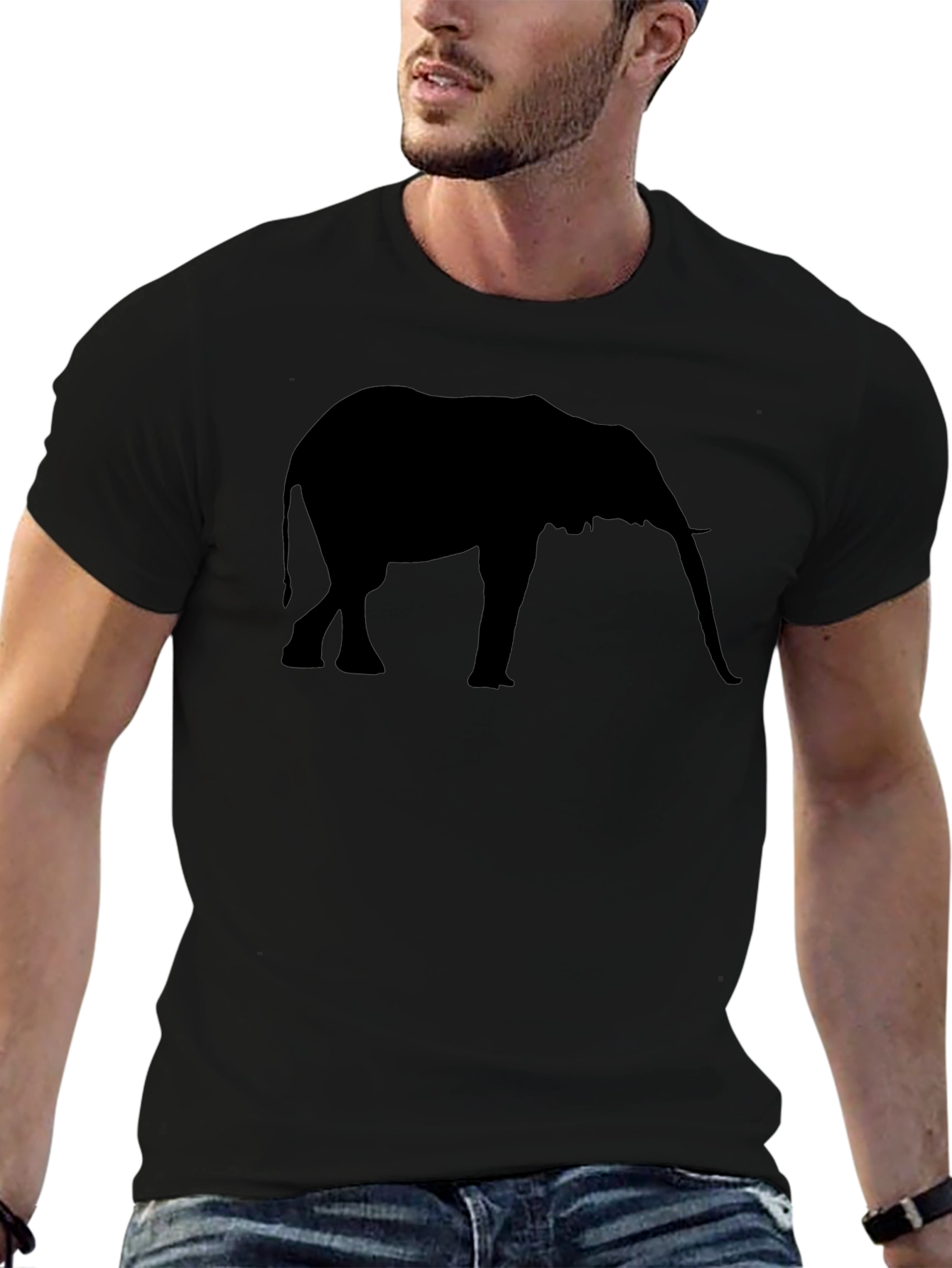 Black Elephant Silhouette Graphic Tee - Black Cotton T-Shirt view 6
