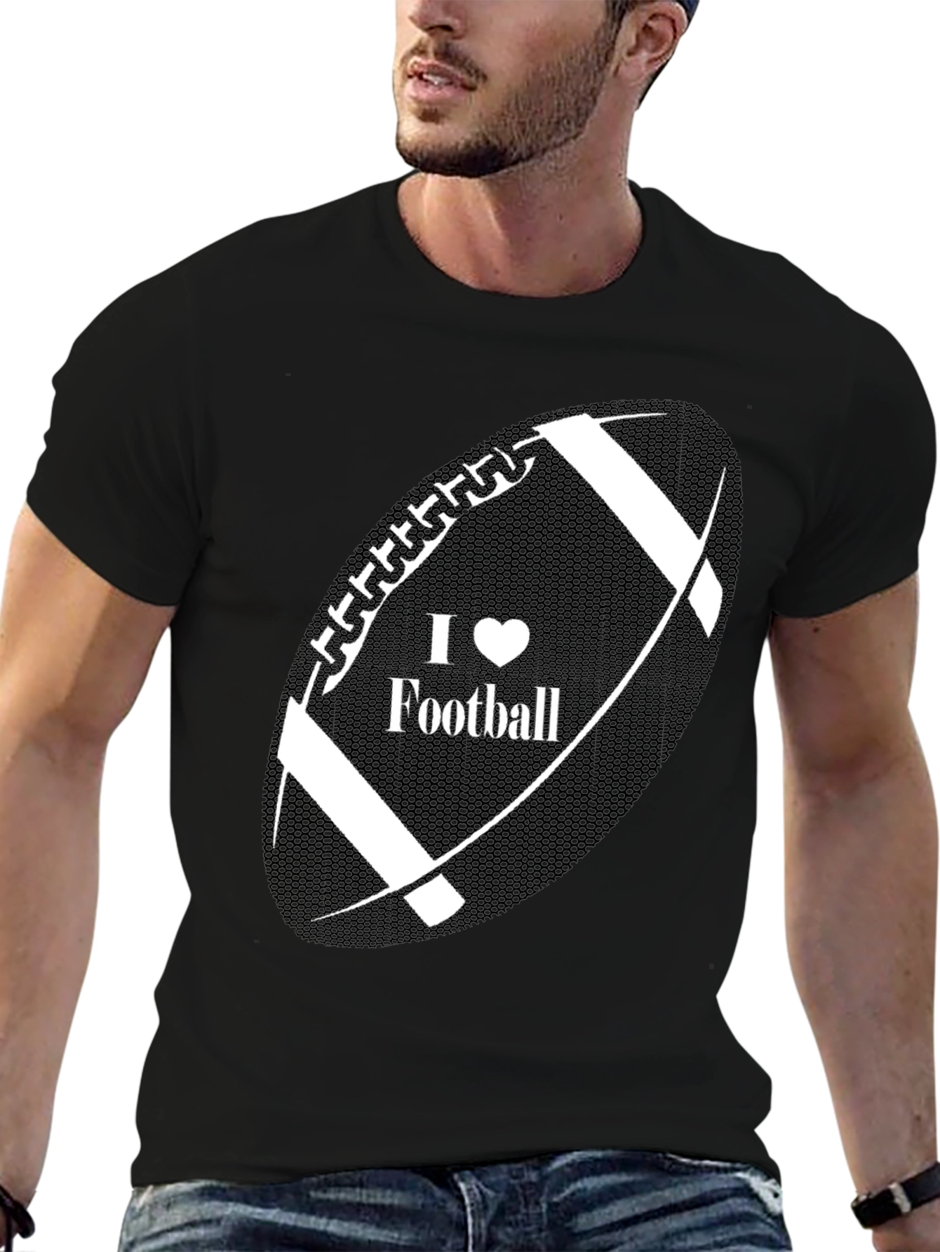 Black I Heart Football Black T-Shirt view 6