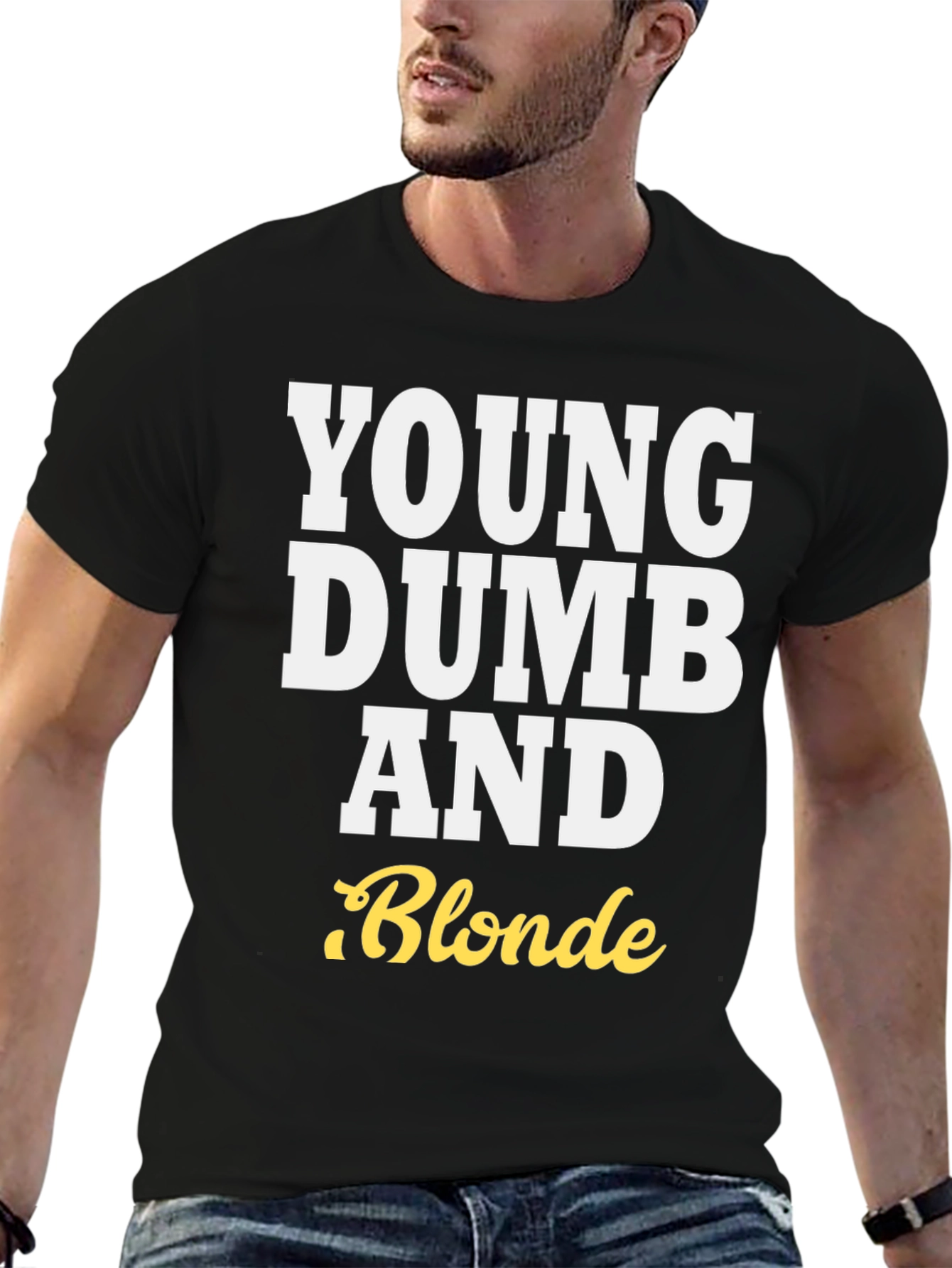 Black Young Dumb and Blonde T-Shirt - Funny Tee view 6