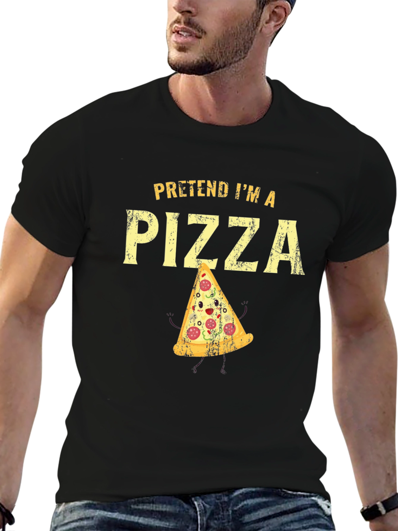 Black Pretend I'm A Pizza Graphic T-Shirt view 6