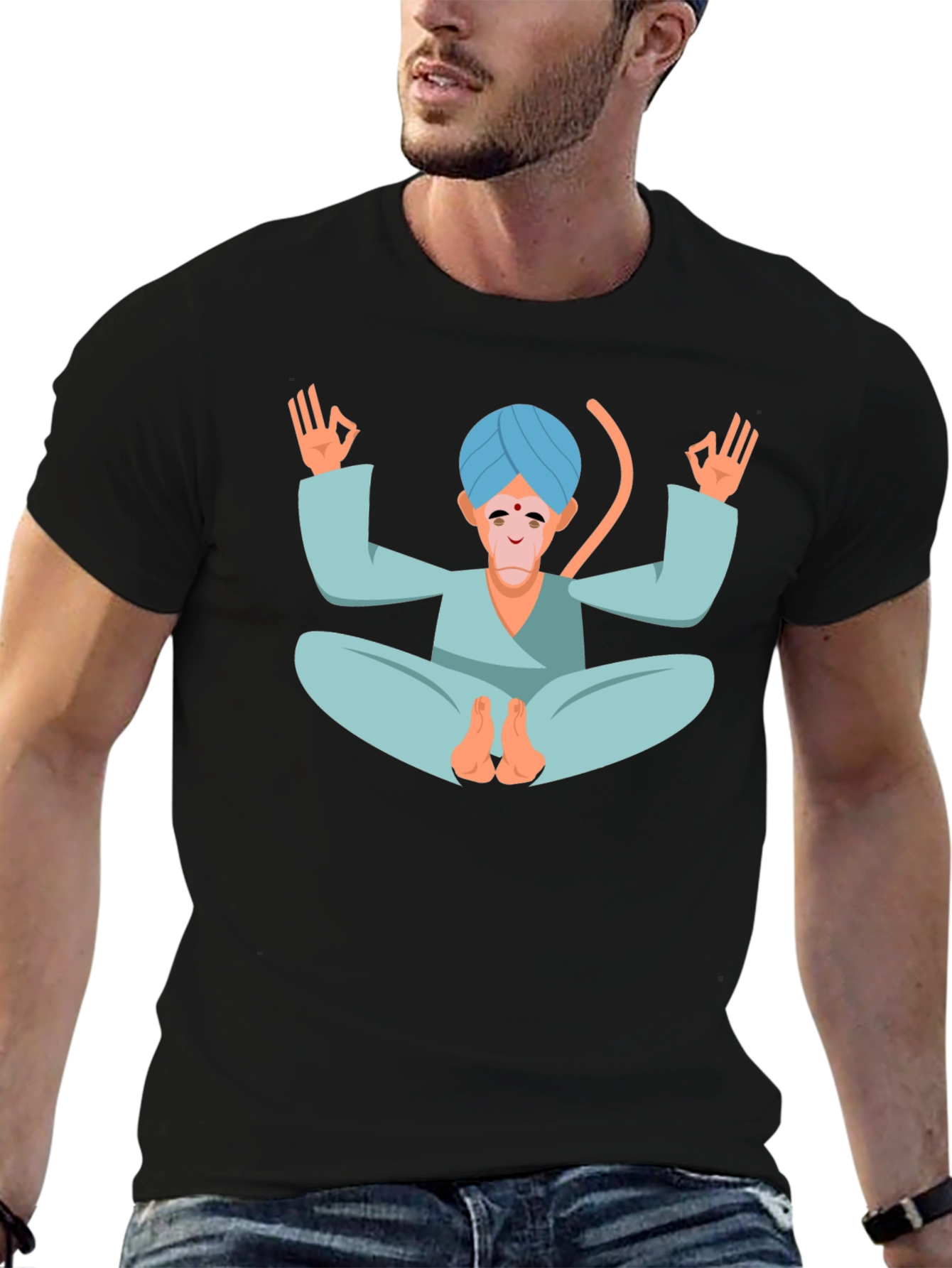 Black Meditating Monkey T-Shirt - Yoga Inspired Tee view 6