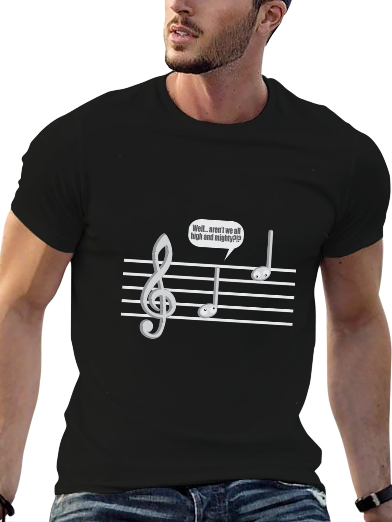 Black Musical Humor T-Shirt - 'High and Mighty' view 6