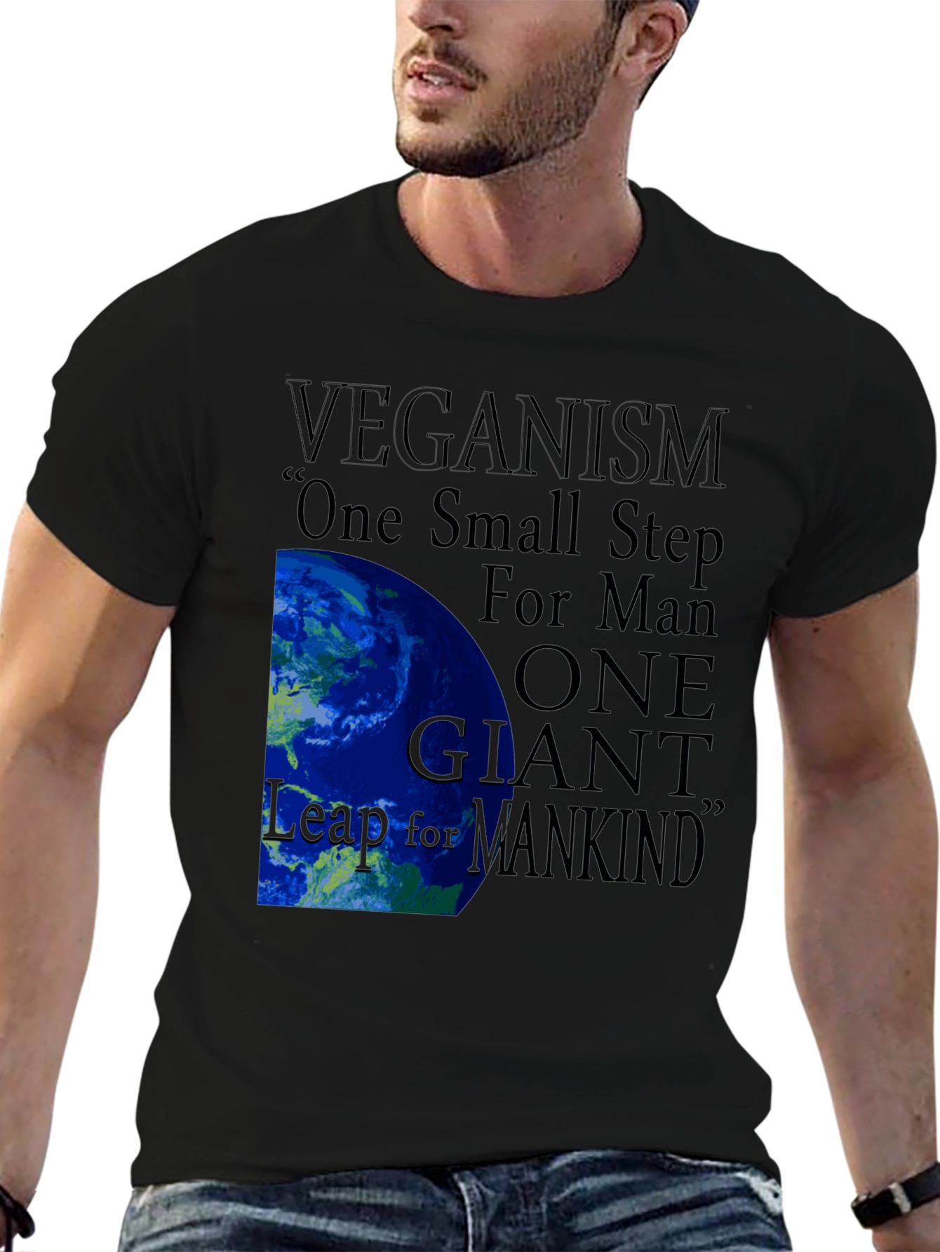 Black Veganism One Small Step Graphic Tee view 6