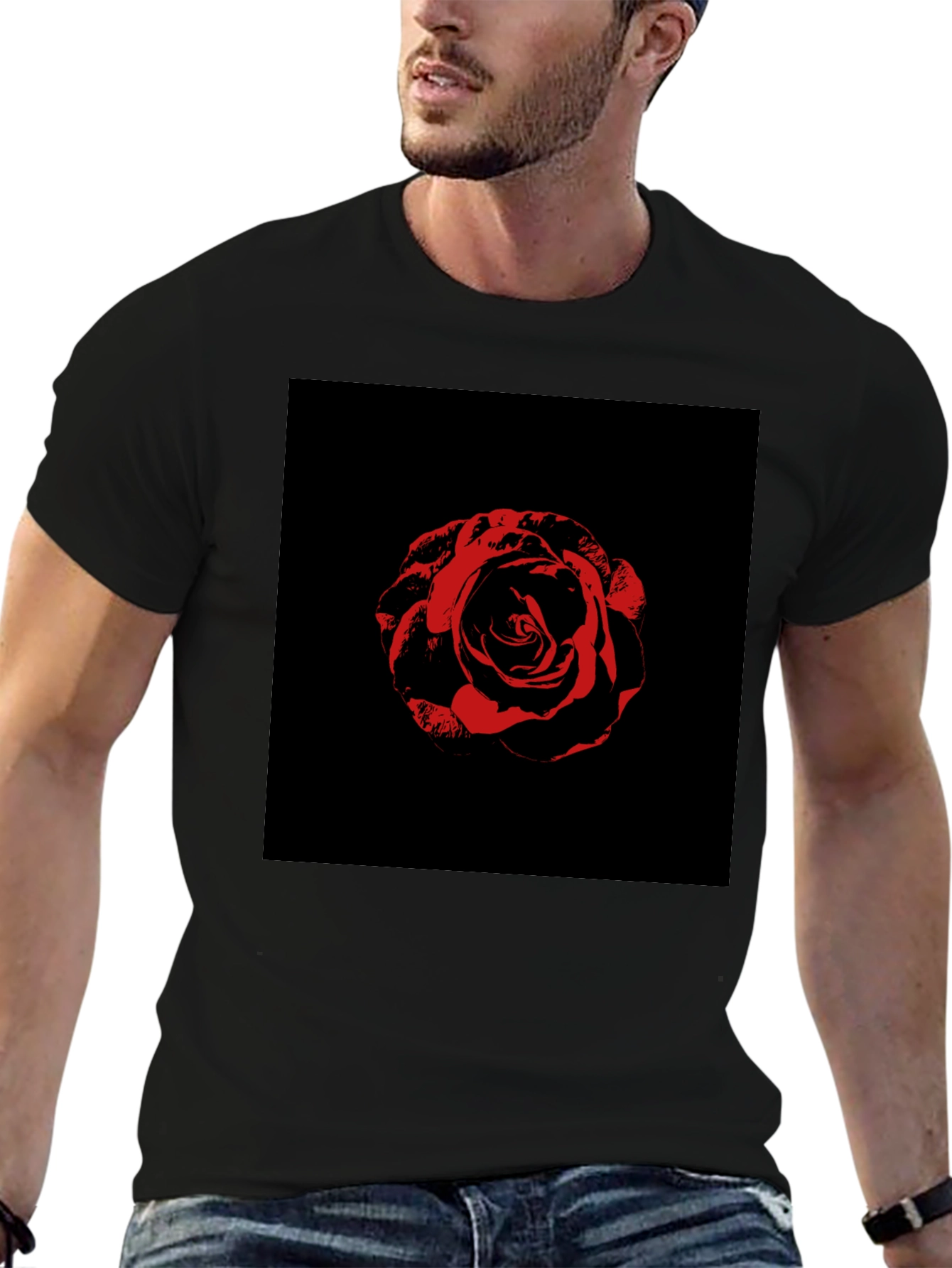 Black Rose Graphic Tee - Black Cotton T-Shirt view 6