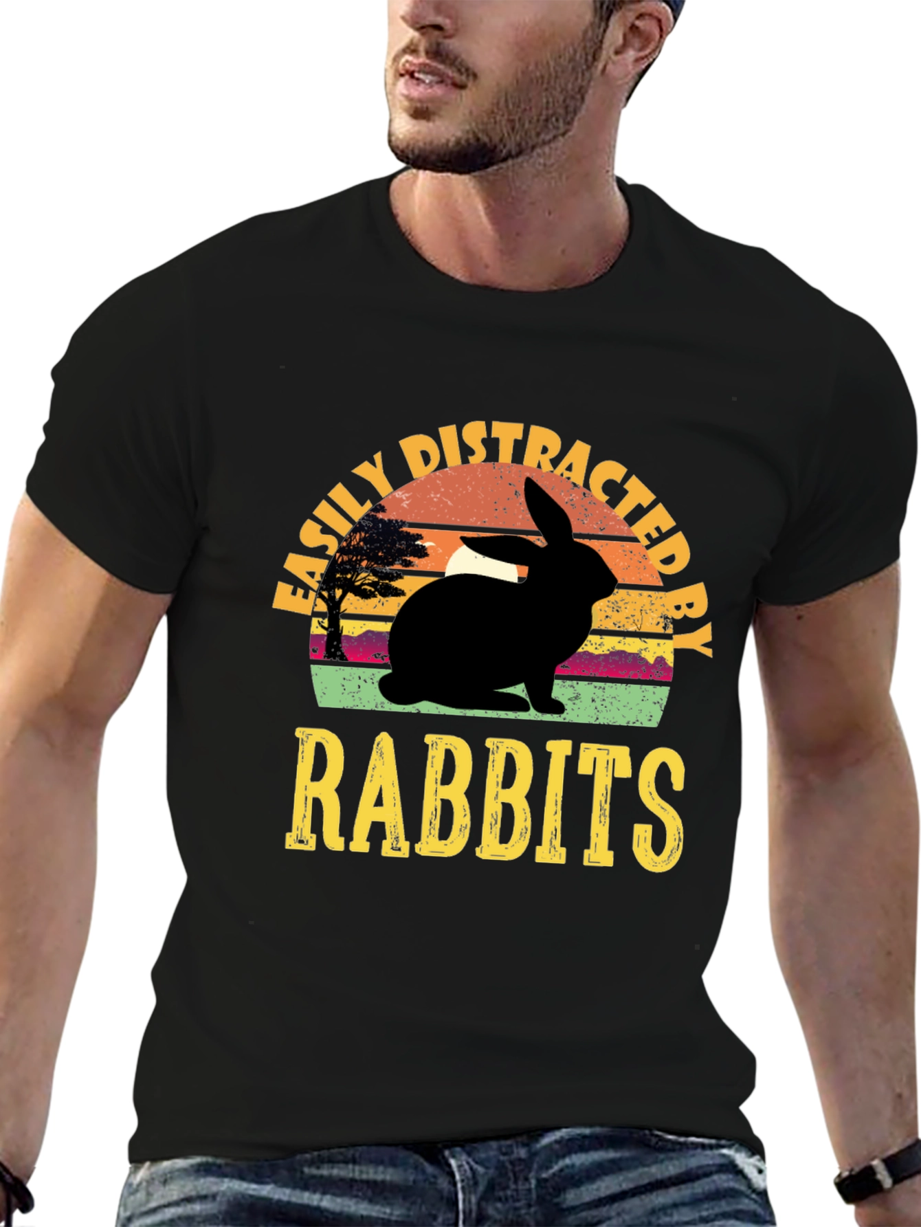 Black Easily Distracted By Rabbits T-Shirt view 6