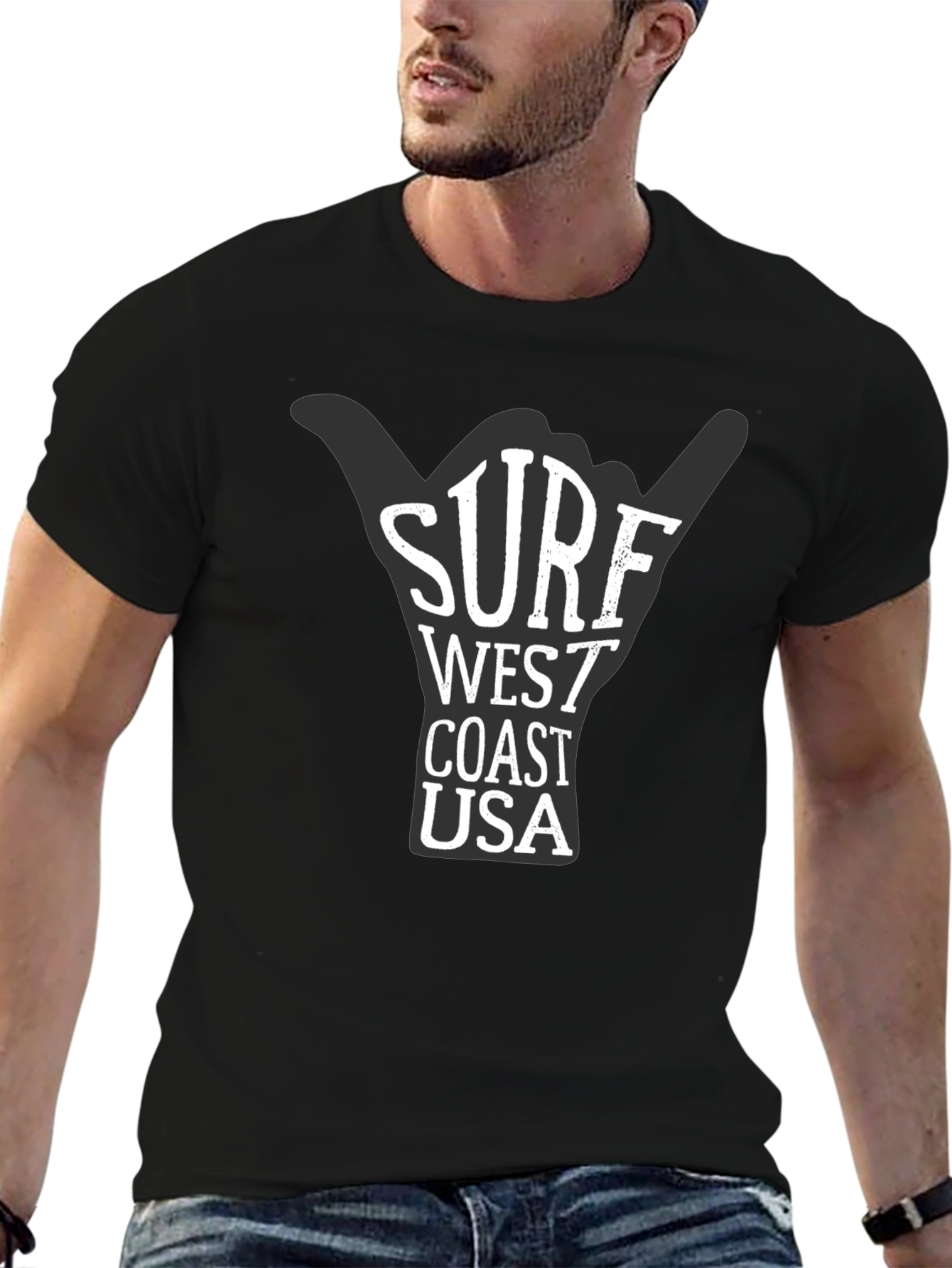 Black Surf West Coast USA Graphic T-Shirt view 6