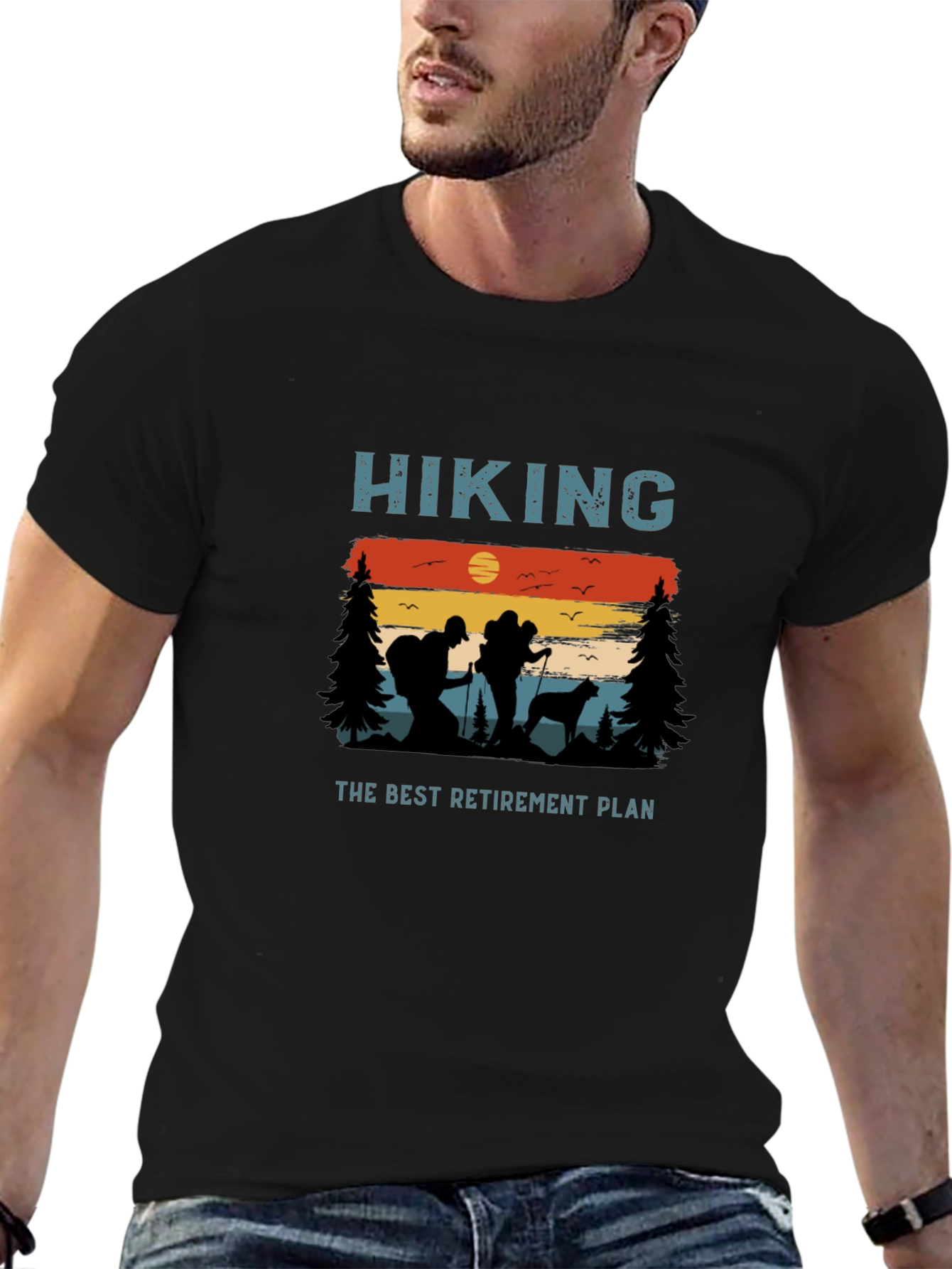 Black Hiking Retirement Plan Graphic T-Shirt view 6