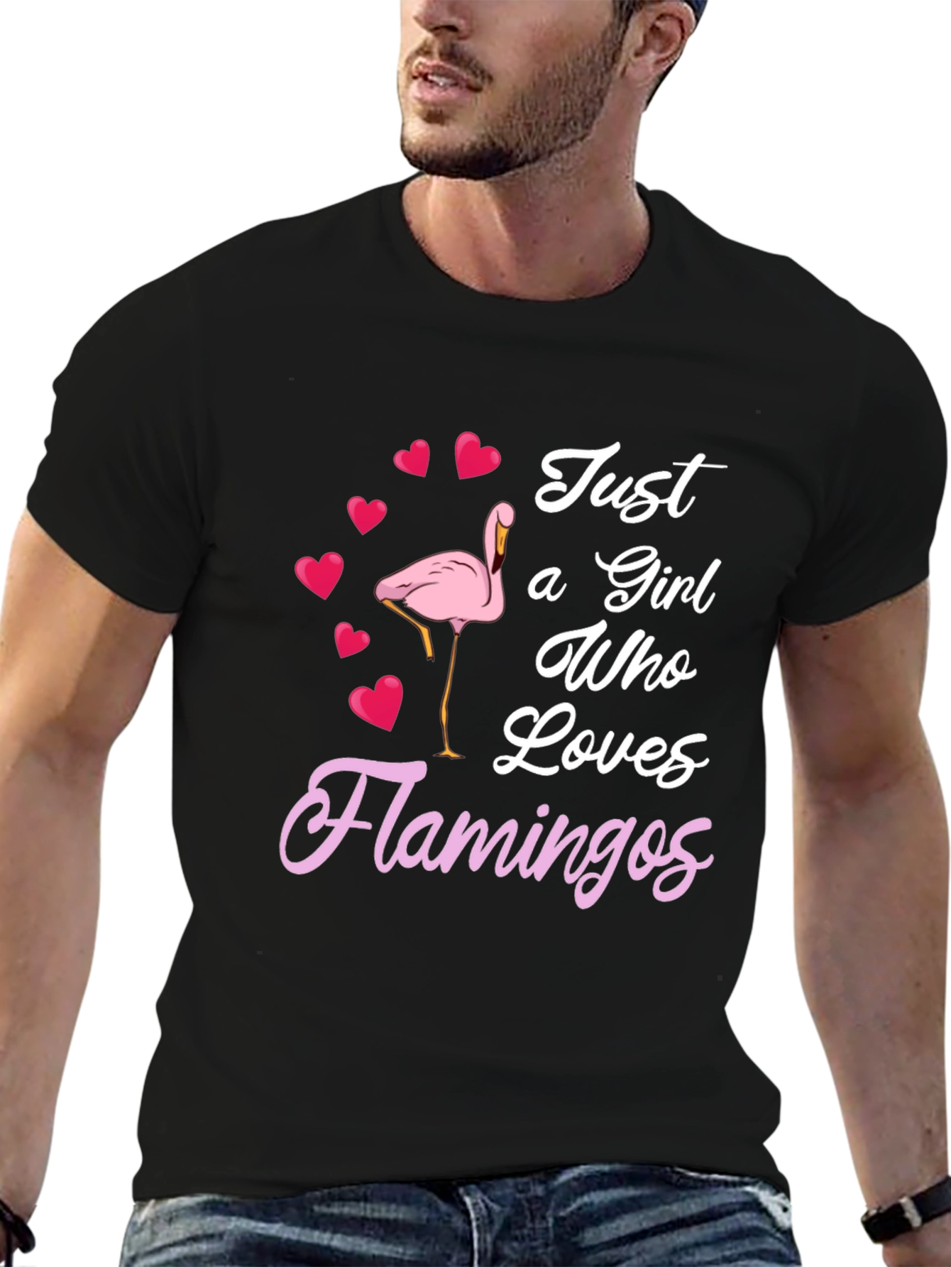 Black Just a Girl Who Loves Flamingos T-Shirt view 6