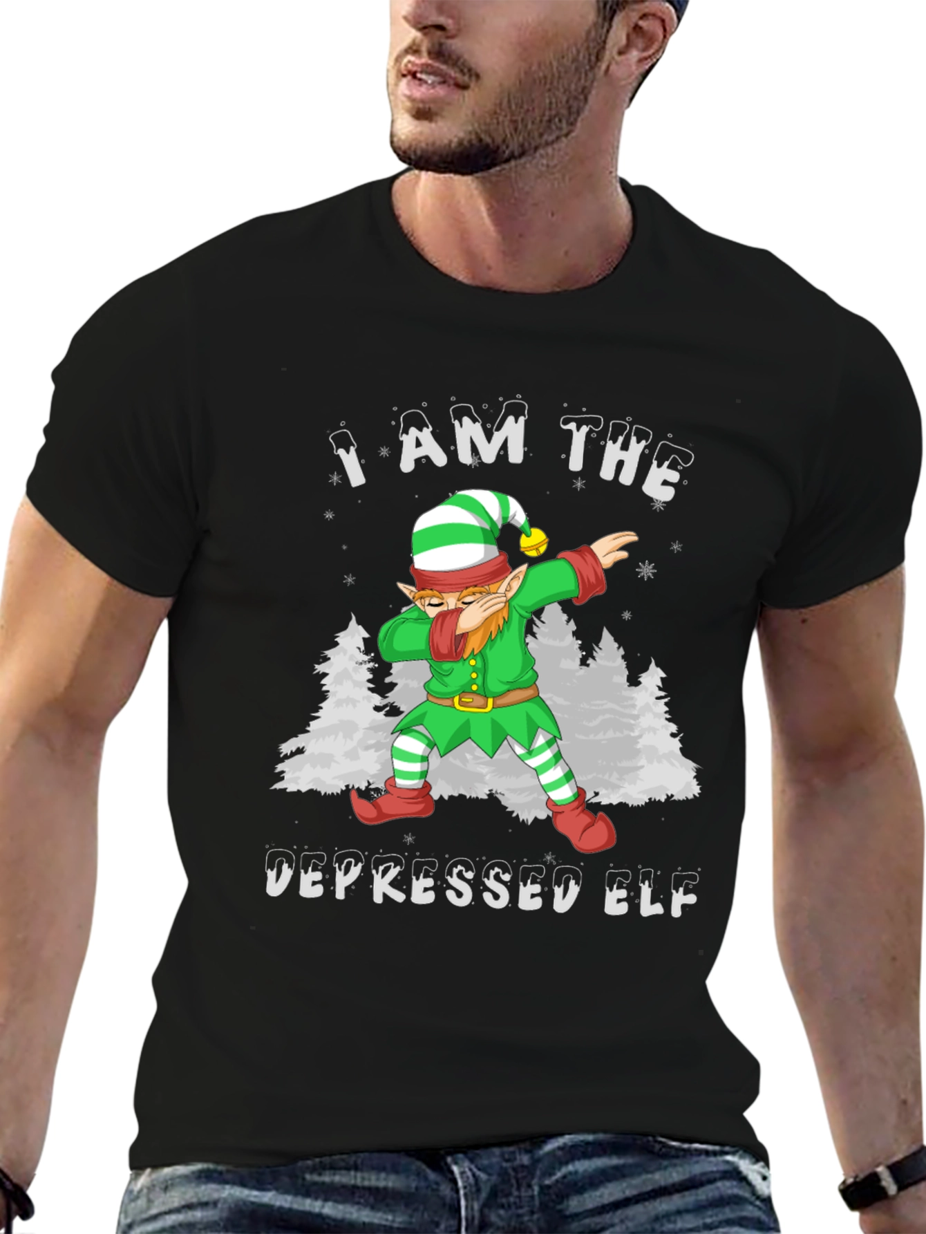 Black Depressed Elf Dab Funny Christmas T-Shirt view 6