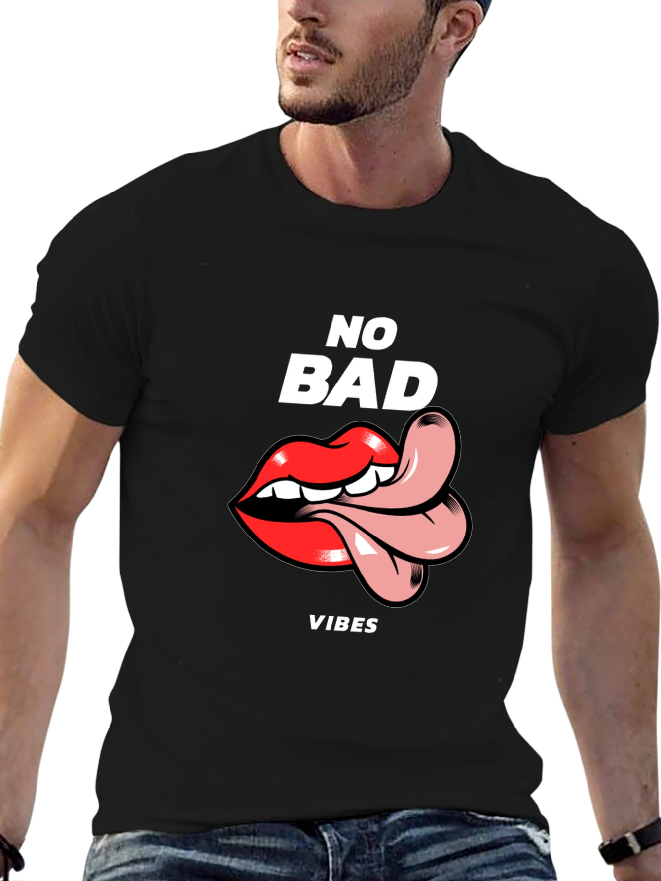 Black No Bad Vibes Graphic Tee - Black view 6