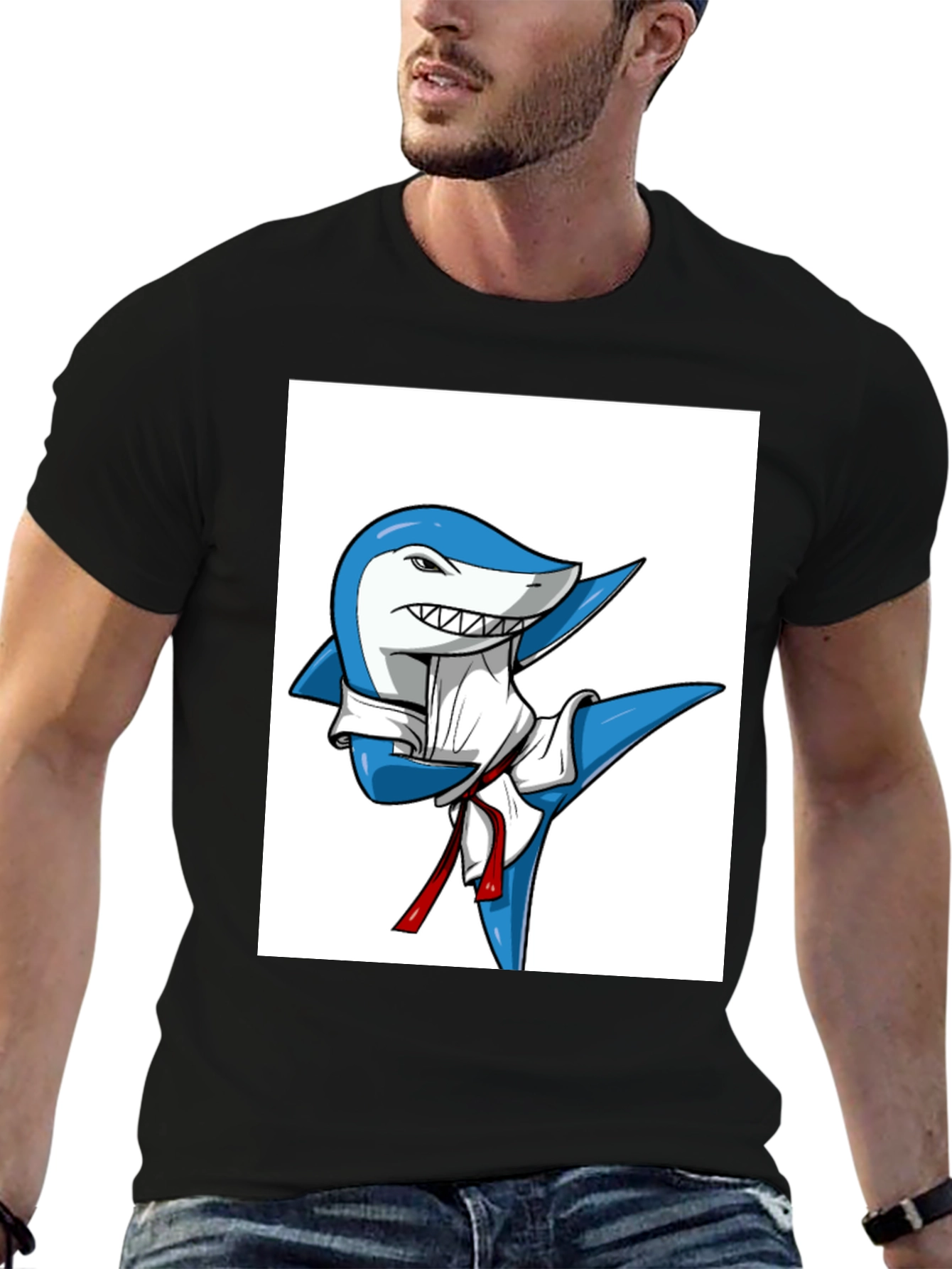 Martial Arts Shark T-Shirt - Black Cotton Tee - 6