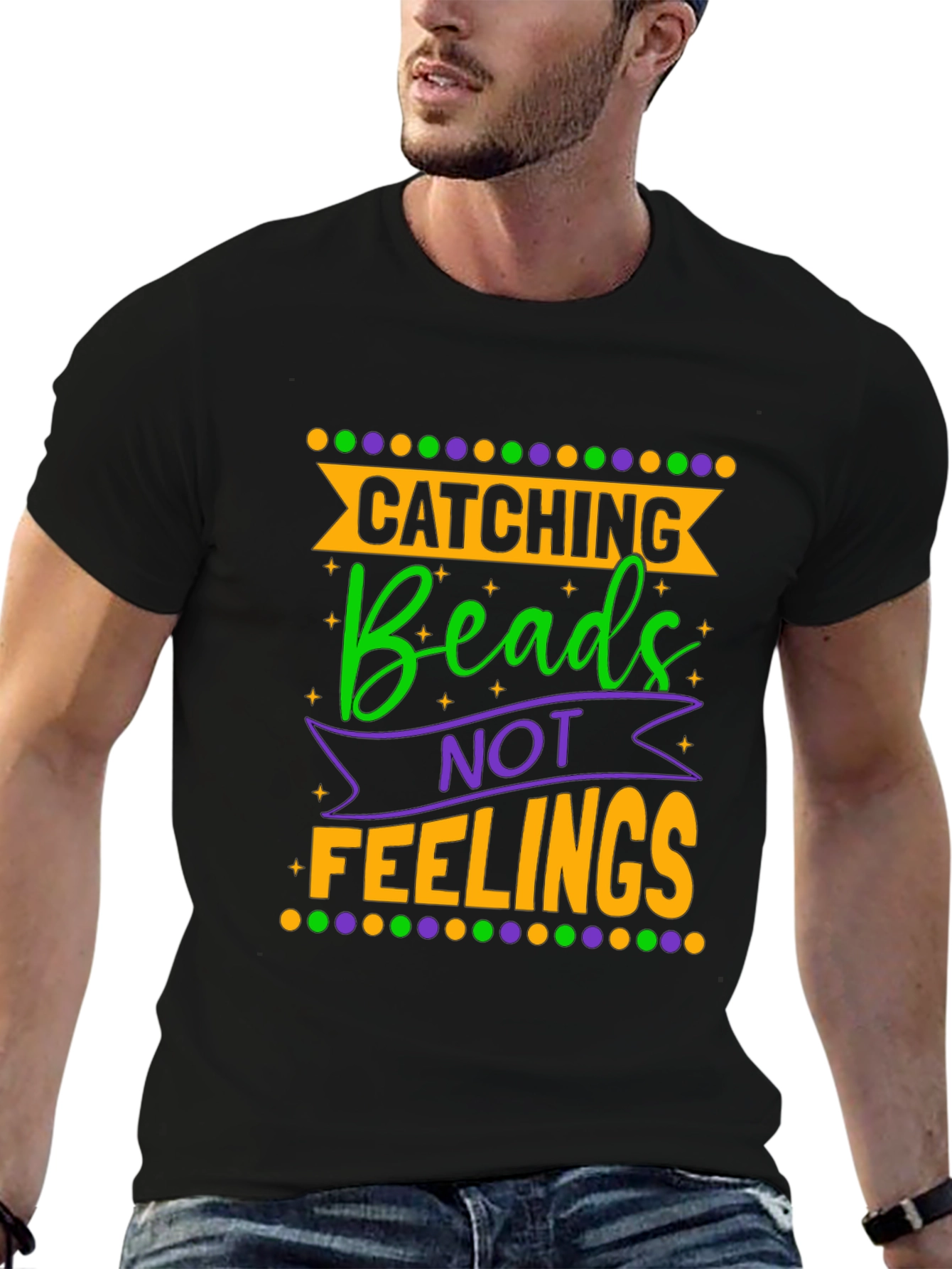 Black Catching Beads Not Feelings Graphic Tee view 6