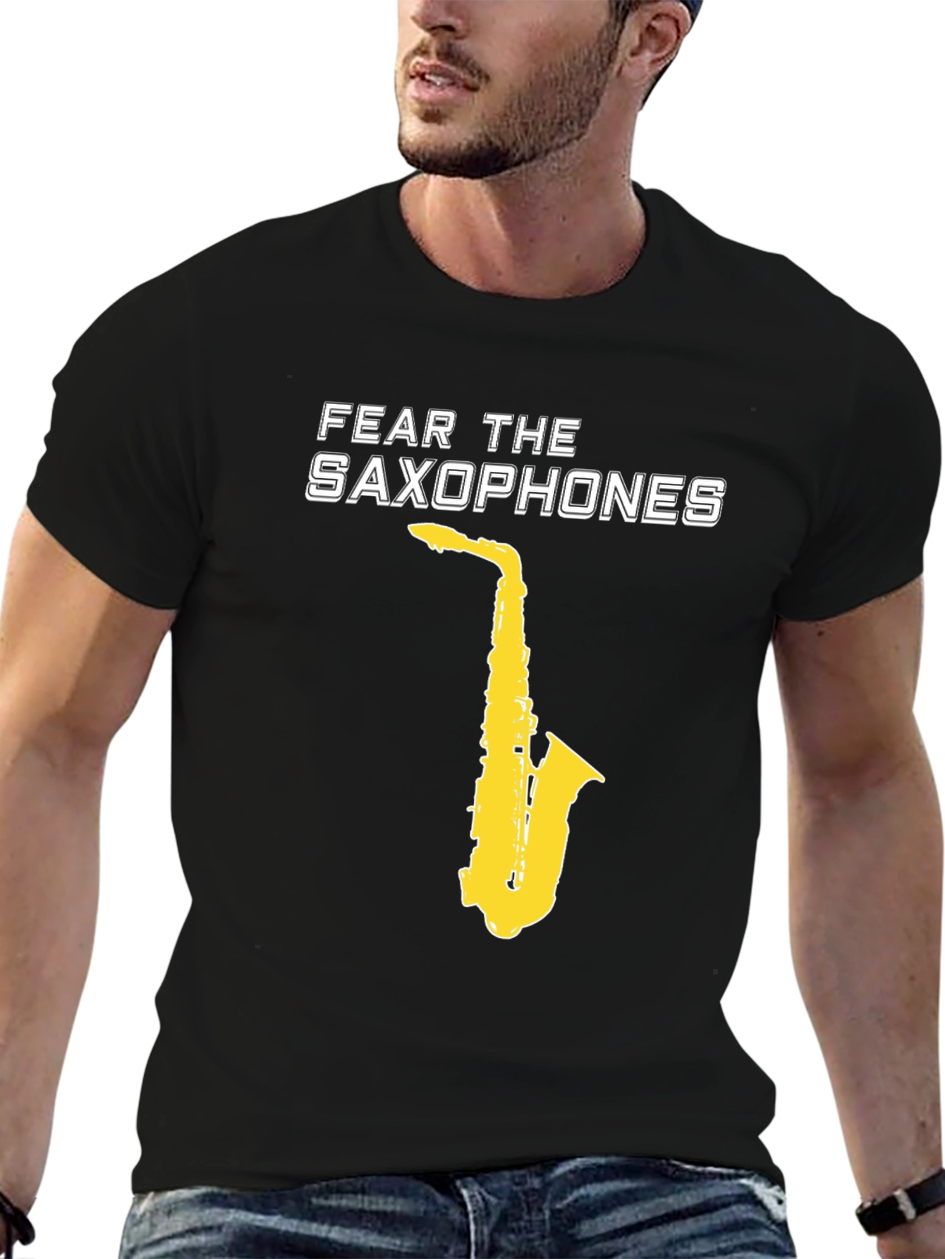 Black Fear the Saxophones Graphic Tee view 6