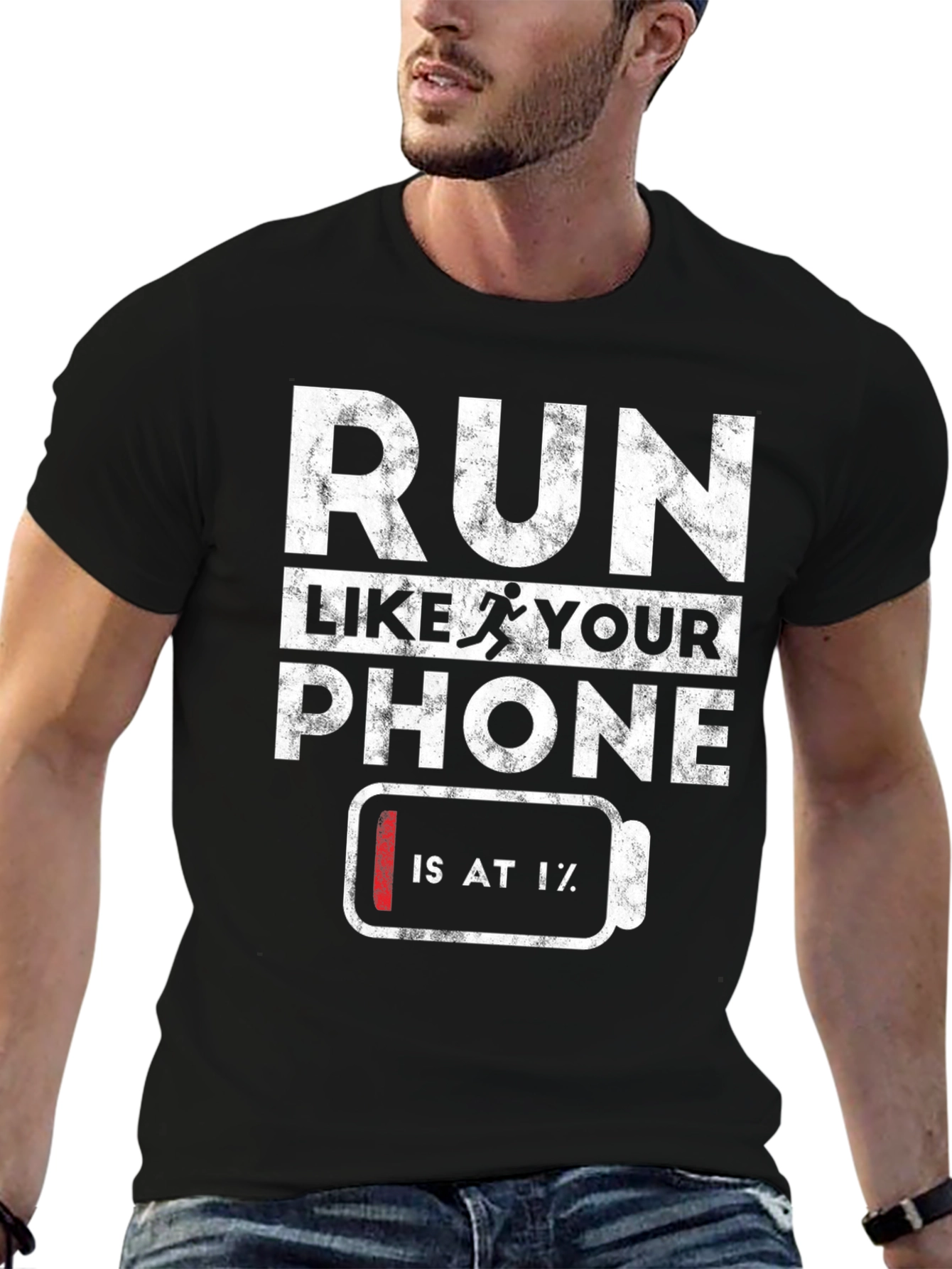Black Run Like Your Phone is at 1% Funny Graphic Tee view 6
