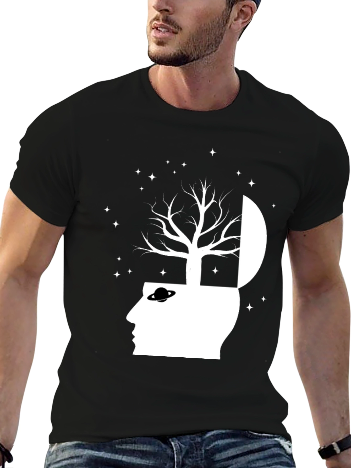 Black Cosmic Mind T-Shirt - Black Graphic Tee view 6