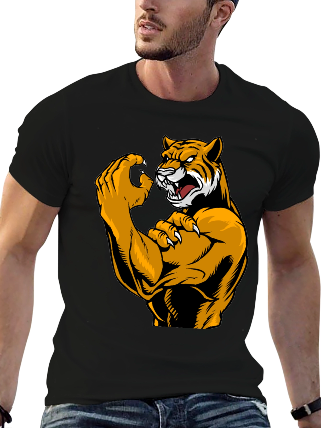 Black Tiger Muscle Black T-Shirt view 6