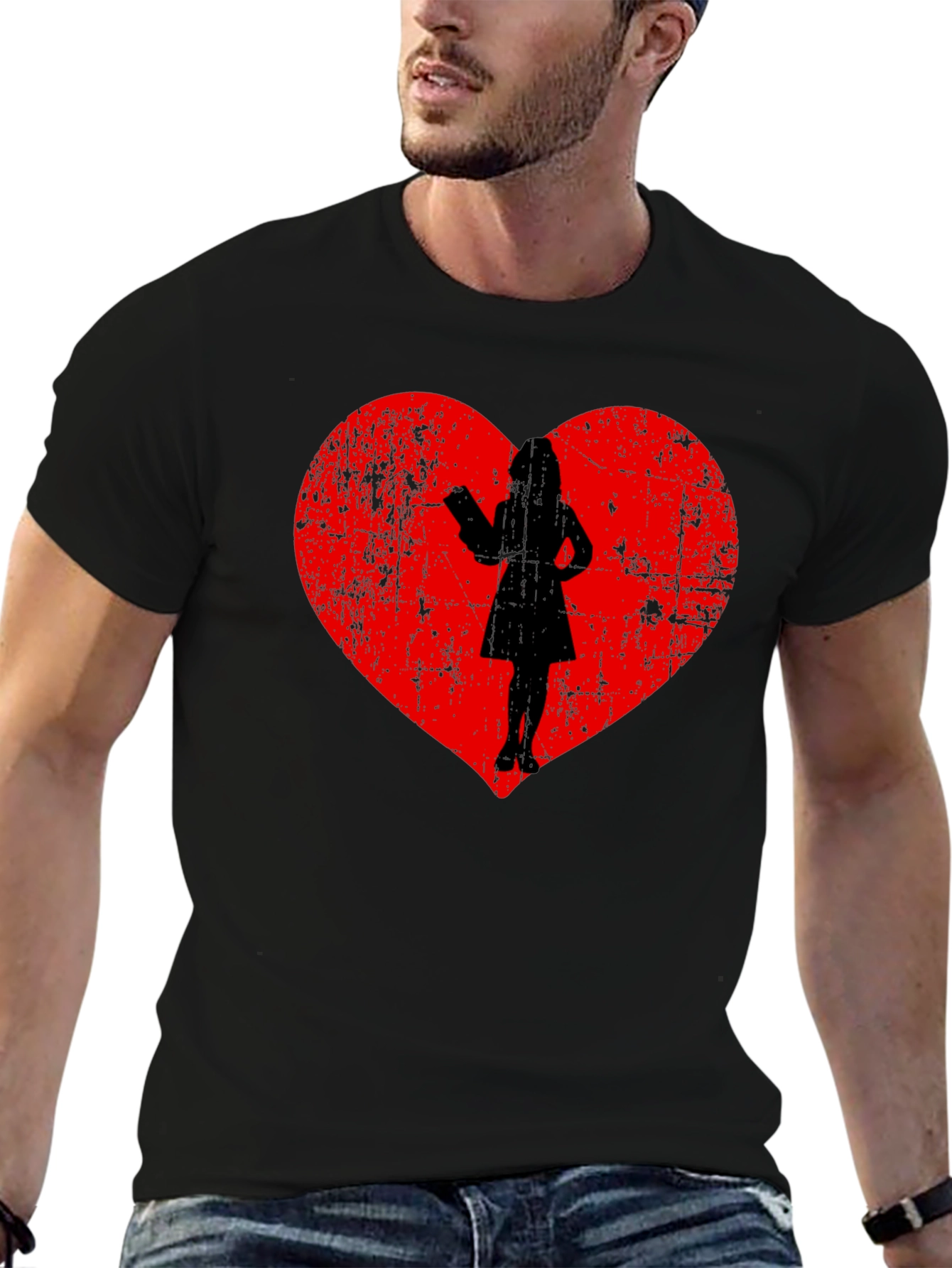 Black Heart Silhouette Graphic Tee - Black Cotton Blend view 6