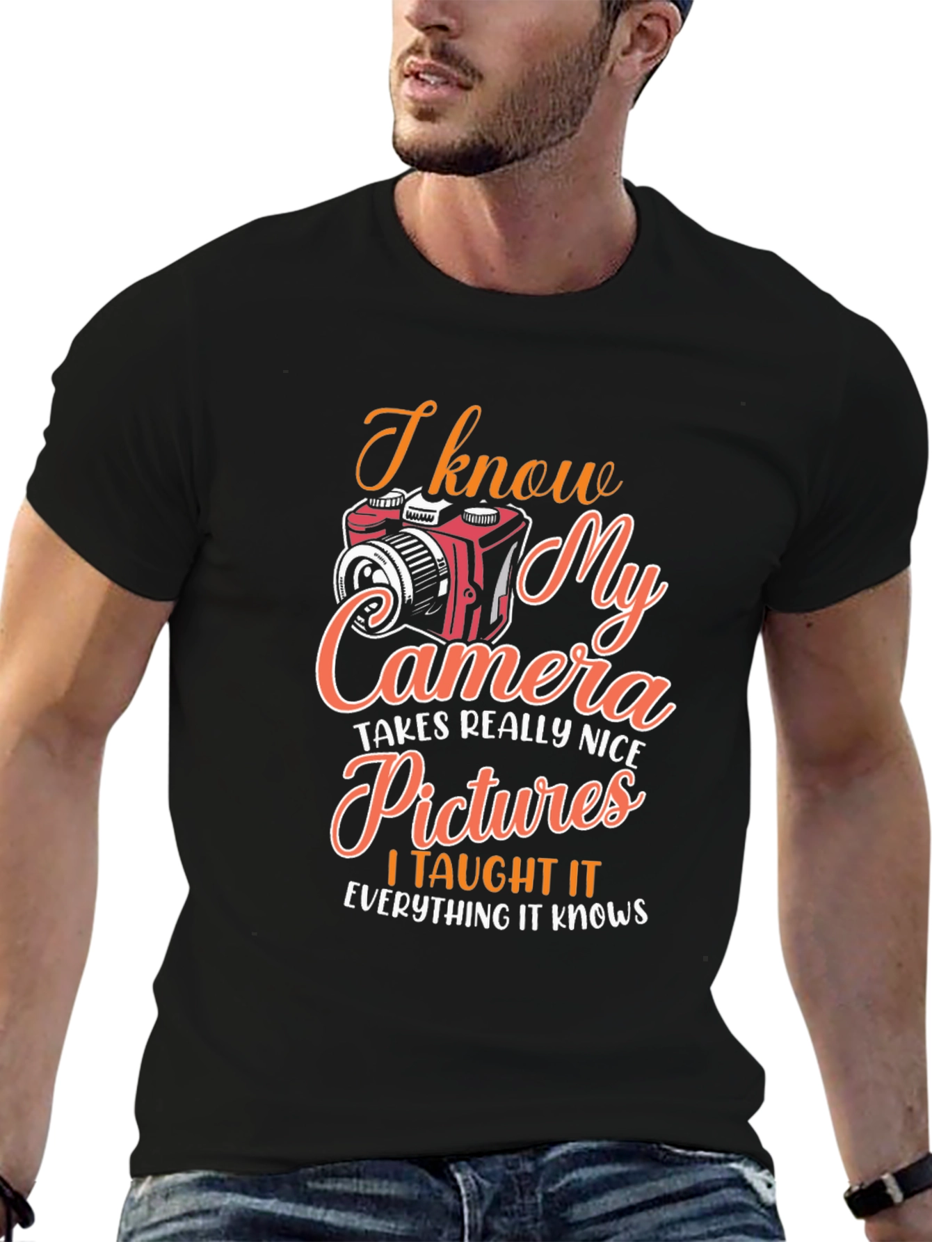 Black Photographer Graphic T-Shirt - I Know My Camera view 6