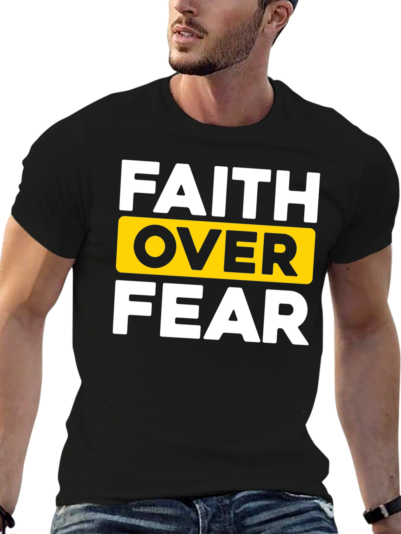 Black Faith Over Fear Black T-Shirt - Inspirational Design view 6