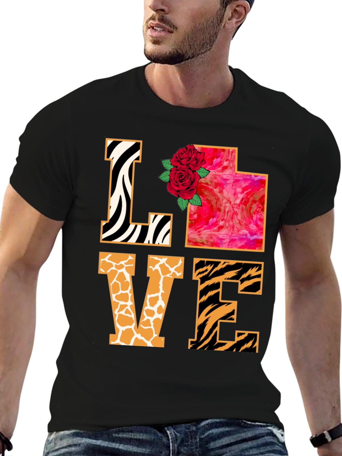 Black LOVE Animal Print Graphic T-Shirt view 6
