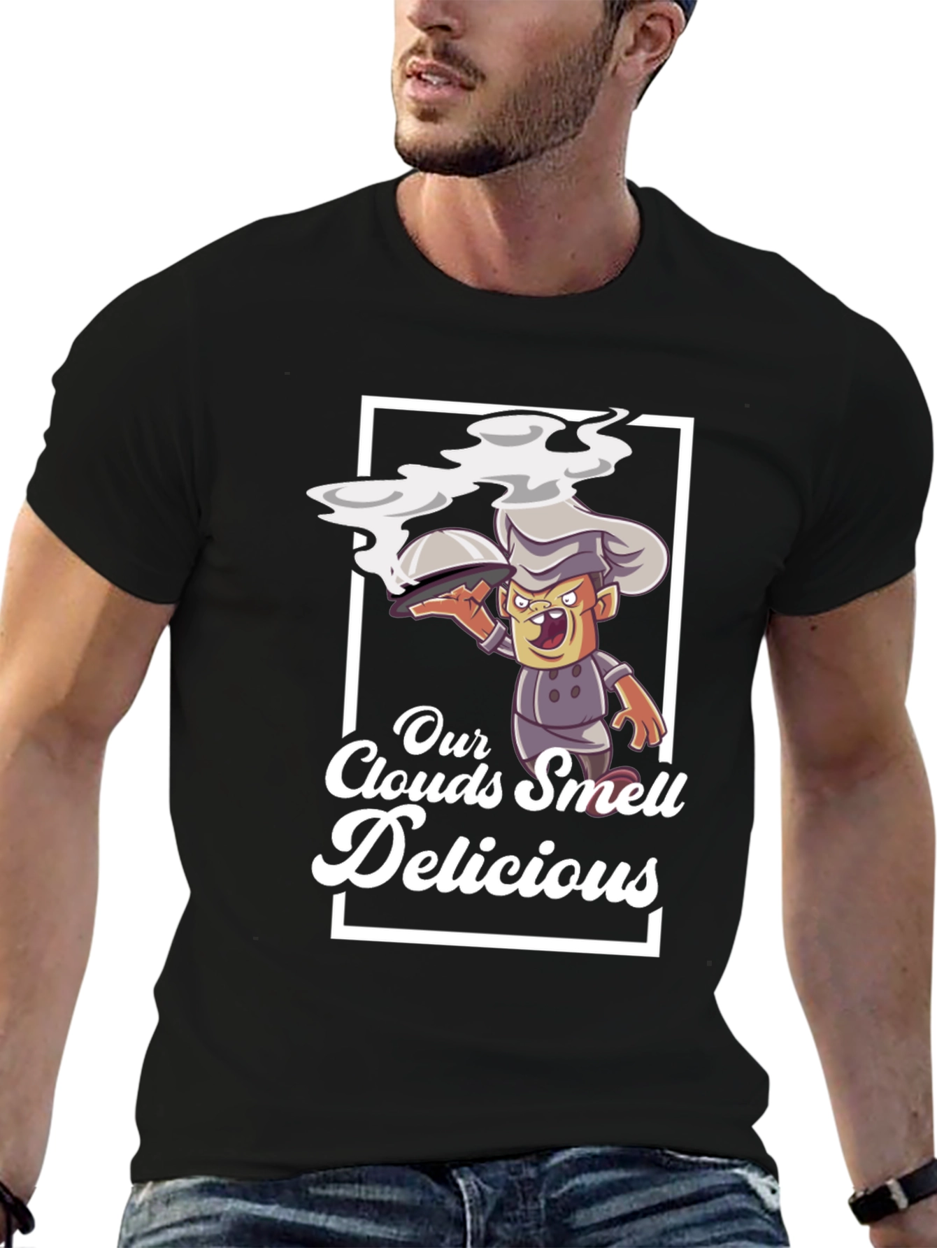 Black Our Clouds Smell Delicious T-Shirt Chef Cartoon Black view 6