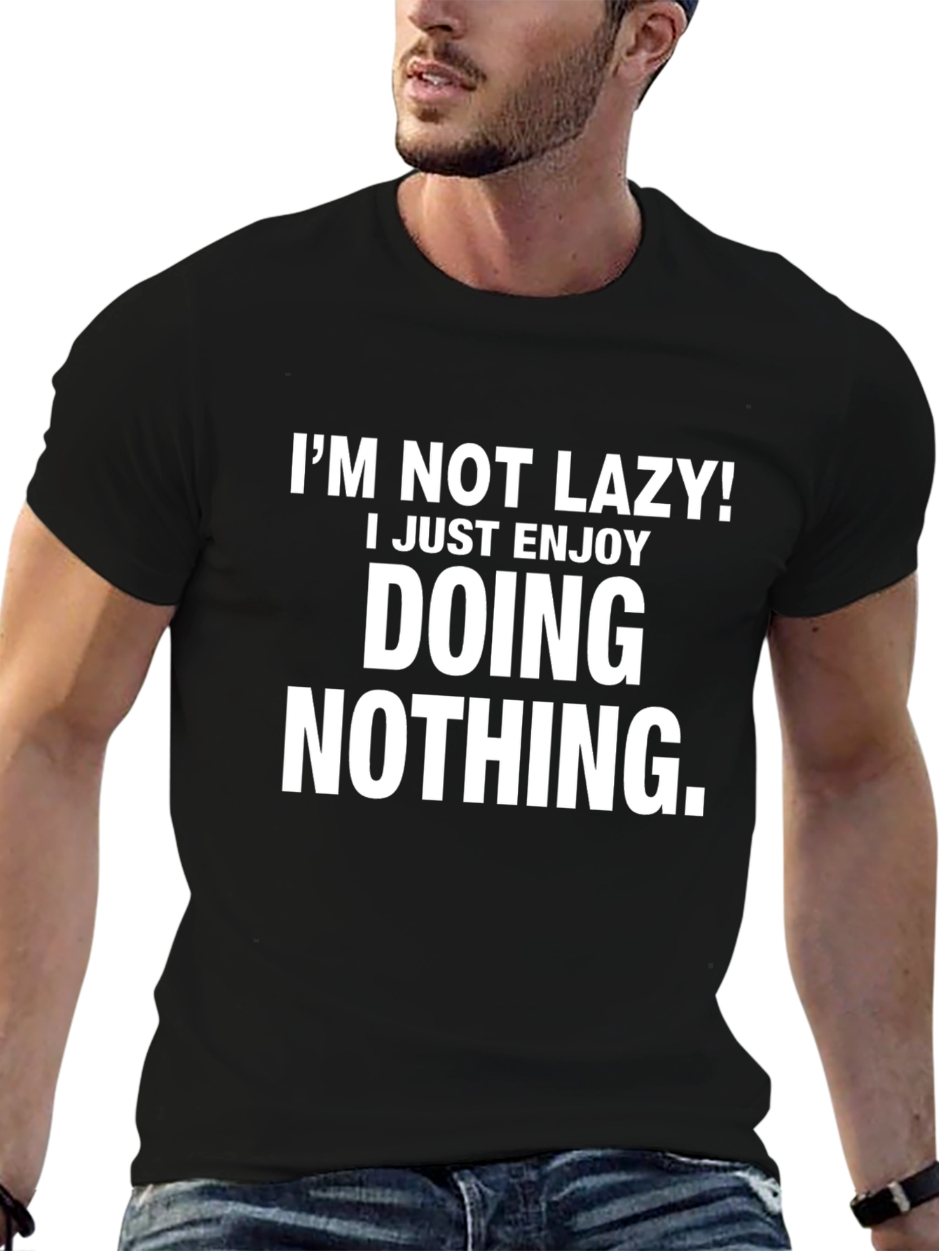Black Funny Lazy Graphic Tee Shirt view 6