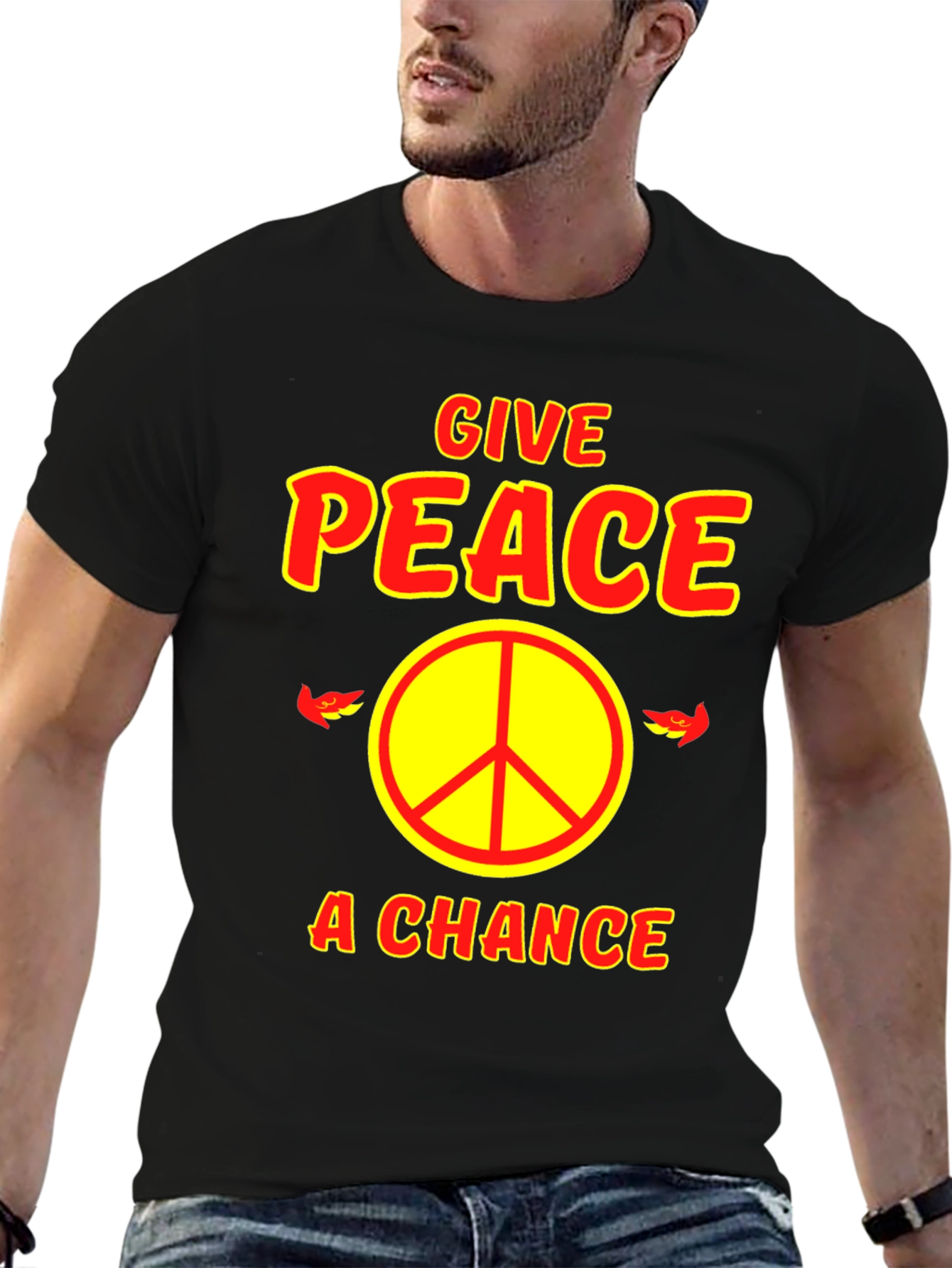 Black Give Peace A Chance Graphic T-Shirt view 6