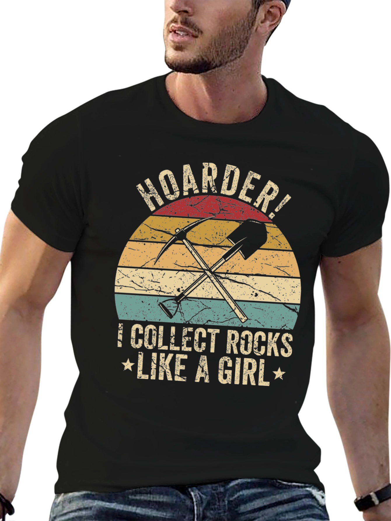 Black Hoarder! I Collect Rocks Like a Girl T-Shirt view 6