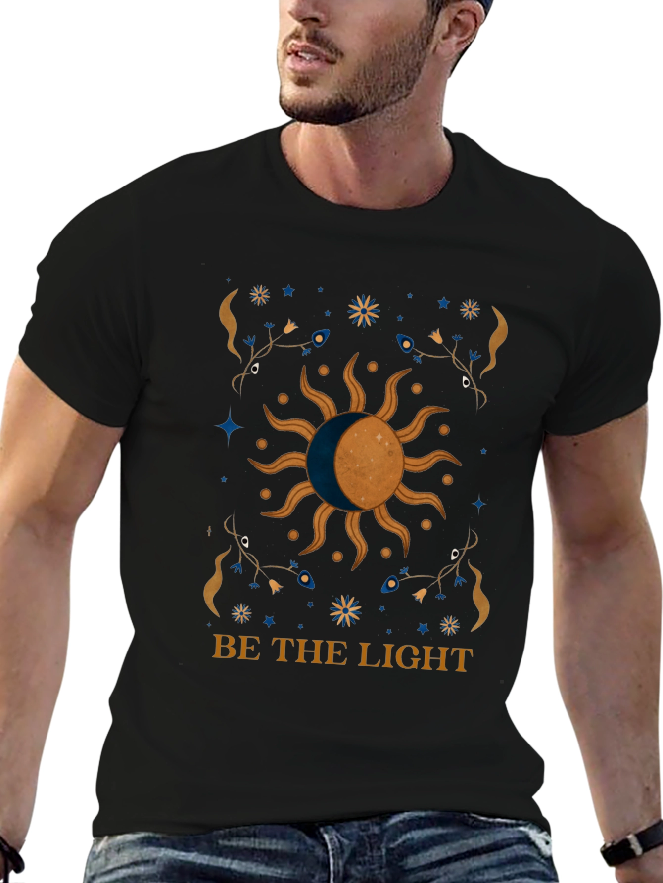Black Celestial Sun & Moon Graphic Tee - Be The Light! view 6