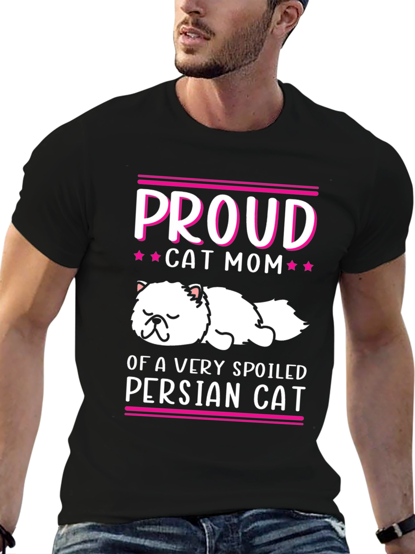 Black Proud Cat Mom T-Shirt - Spoiled Persian Cat view 6