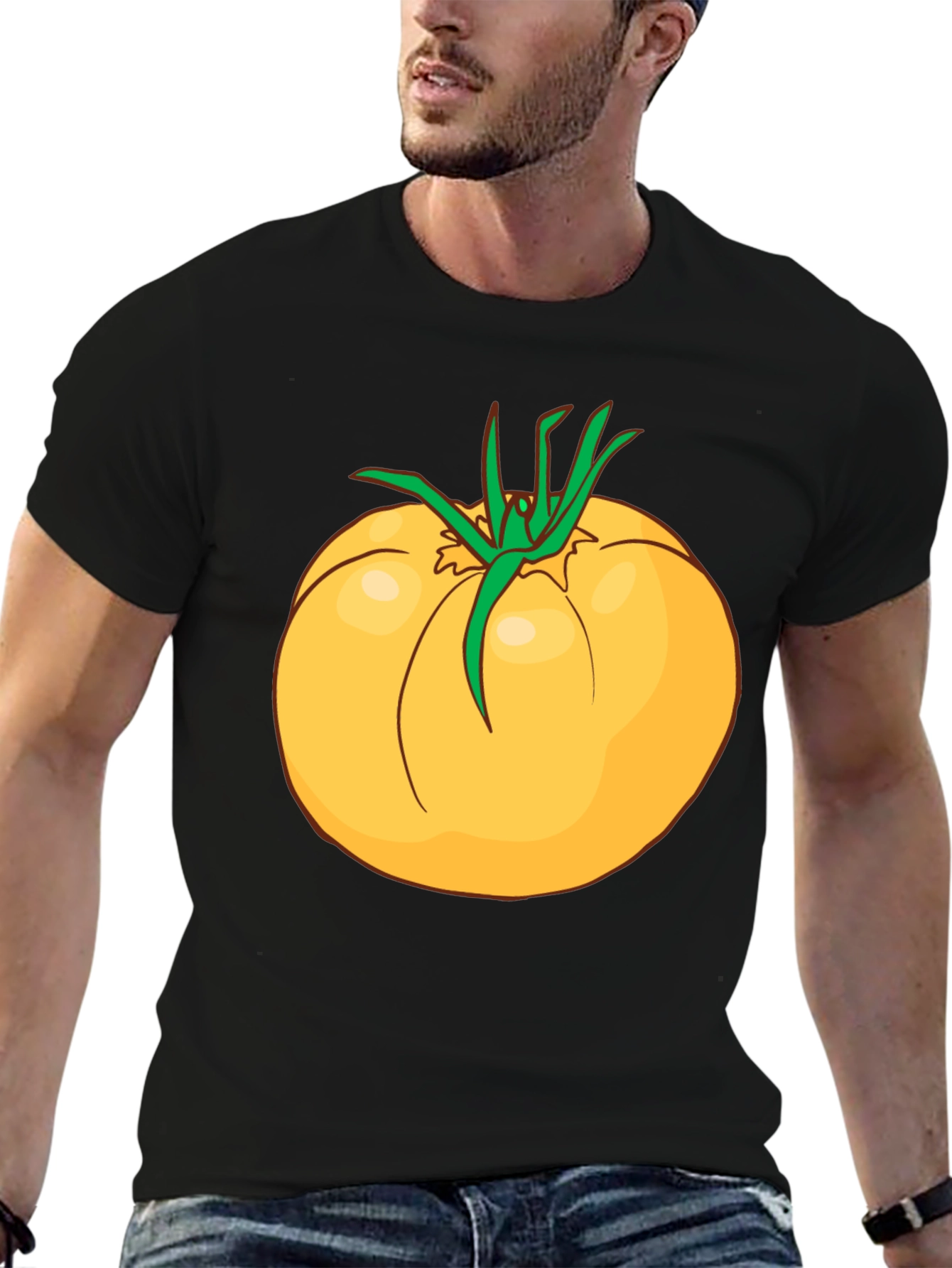 Black Yellow Tomato Graphic T-Shirt - Casual Cotton Tee view 6