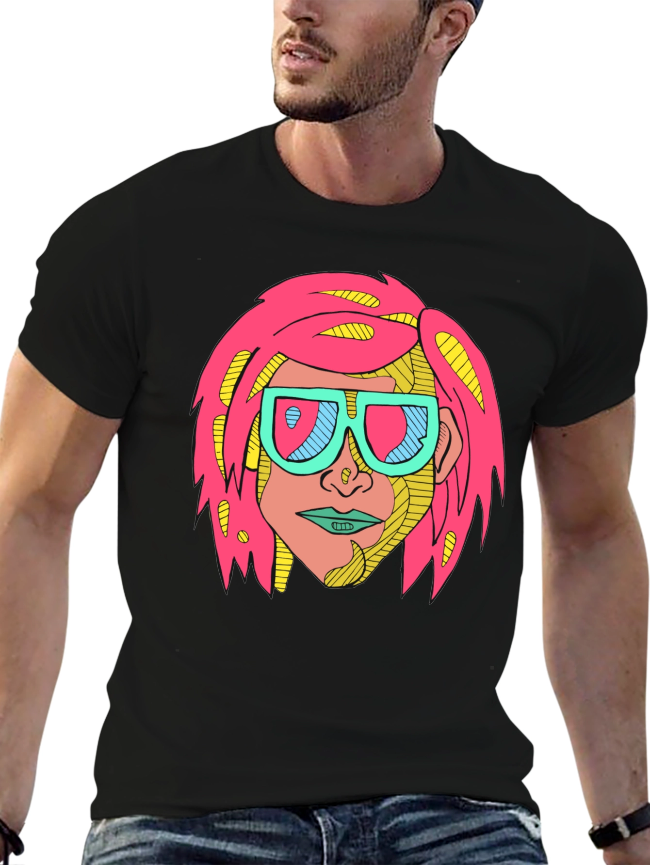 Black Funky Graphic Tee - Retro Pop Art Design view 6