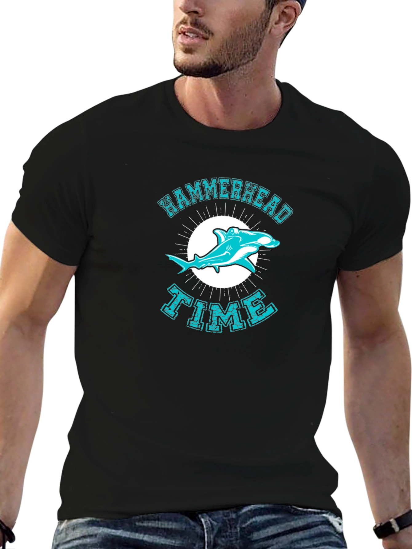 Black Hammerhead Shark Time Graphic T-Shirt view 6
