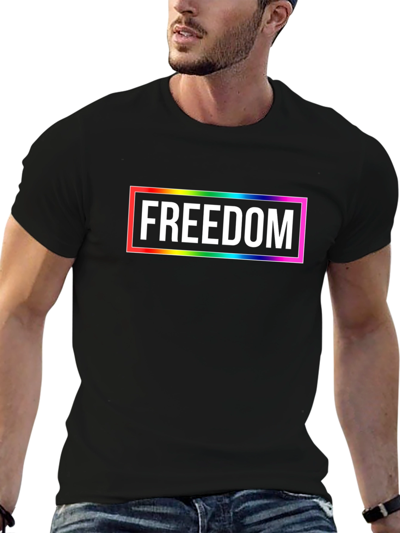 Black Freedom Rainbow Graphic Tee - Unisex T-Shirt view 6