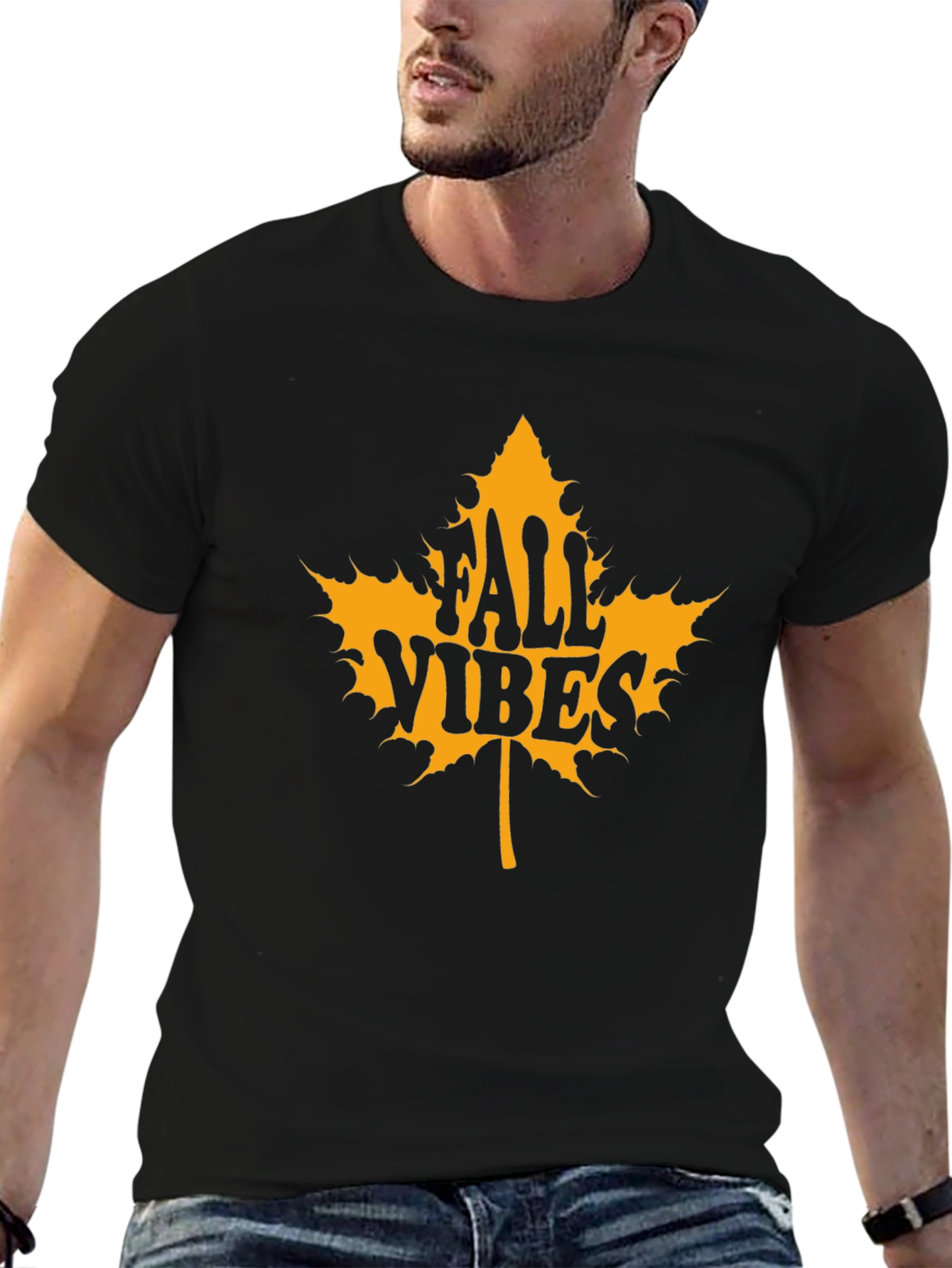 Black Fall Vibes Graphic Tee - Maple Leaf Design view 6