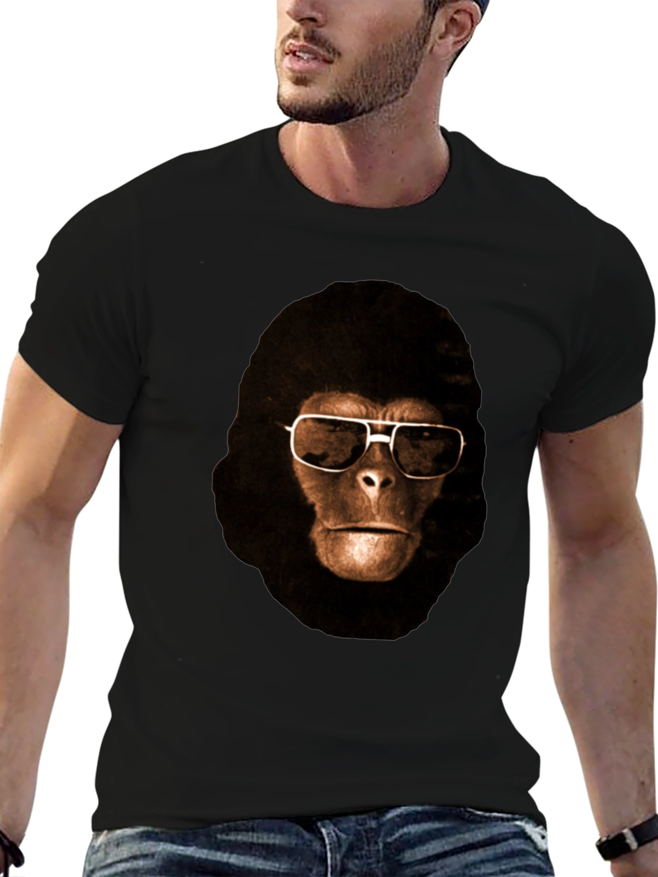 Black Cool Ape Graphic Tee - Black Cotton T-Shirt view 6