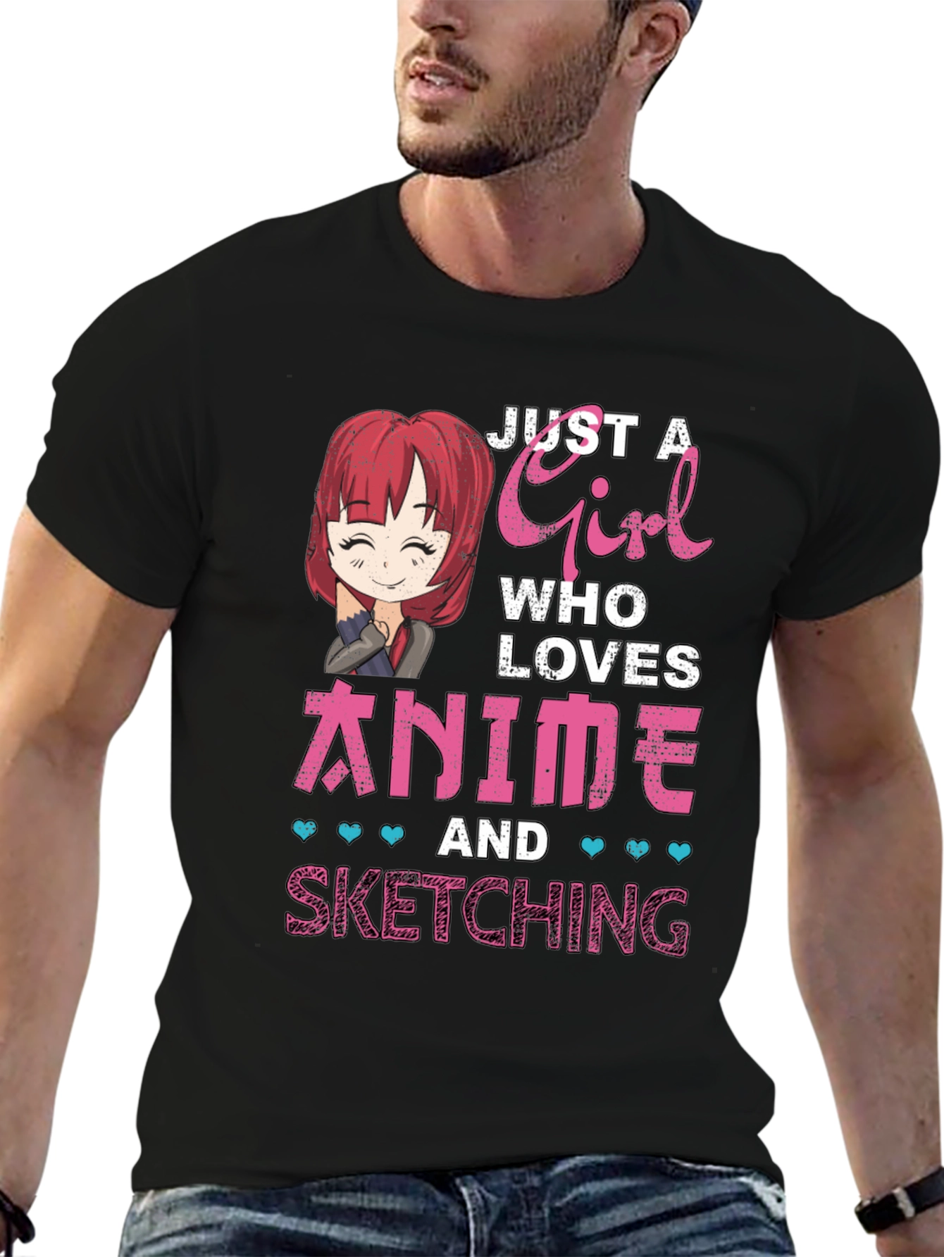 Black Anime Girl Sketching T-Shirt - Cute Manga Lover Tee view 6