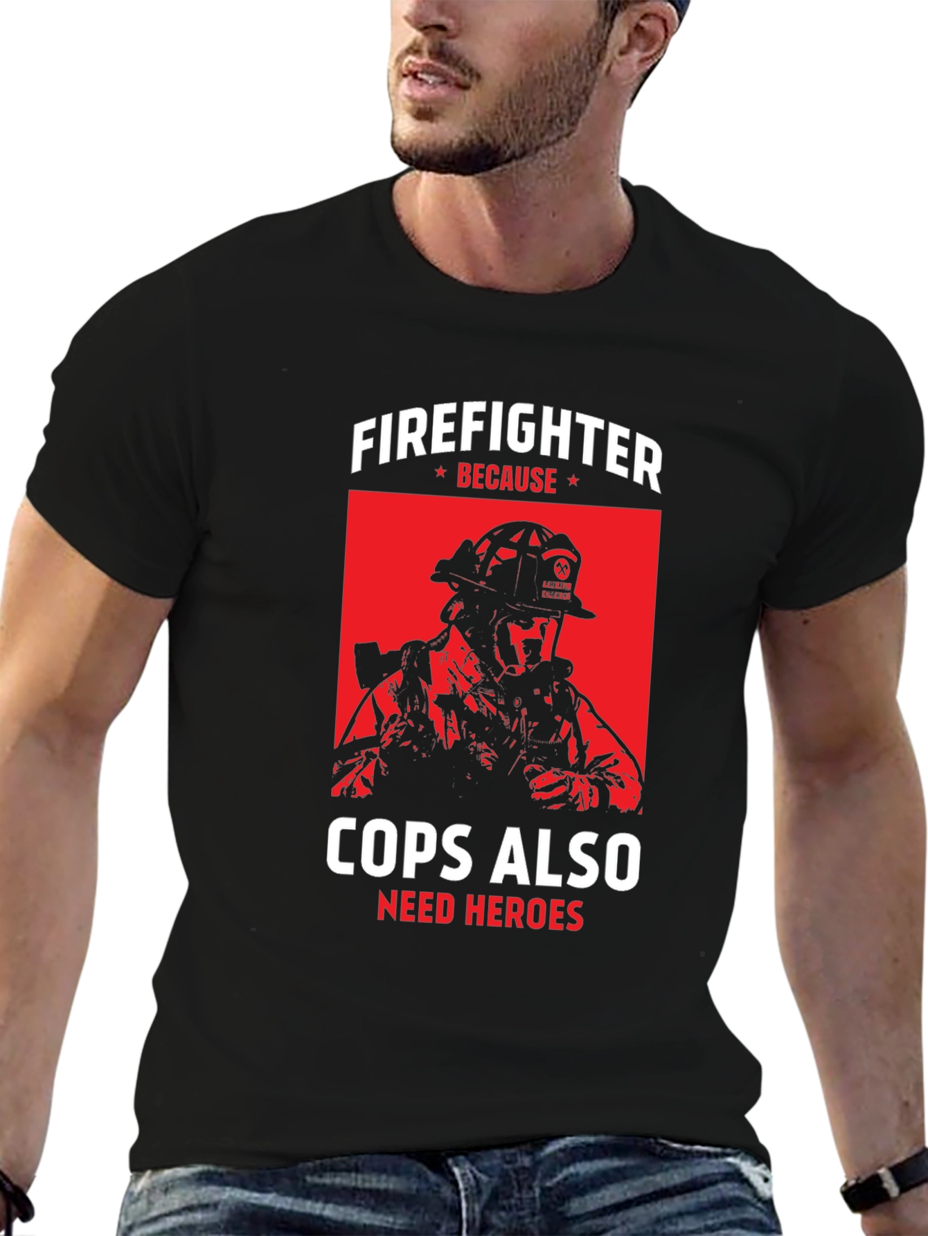 Black Firefighter Because Cops Also Need Heroes T-Shirt view 6