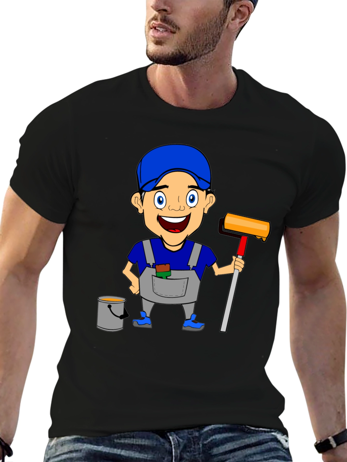 Black Painter Cartoon Graphic T-Shirt view 6