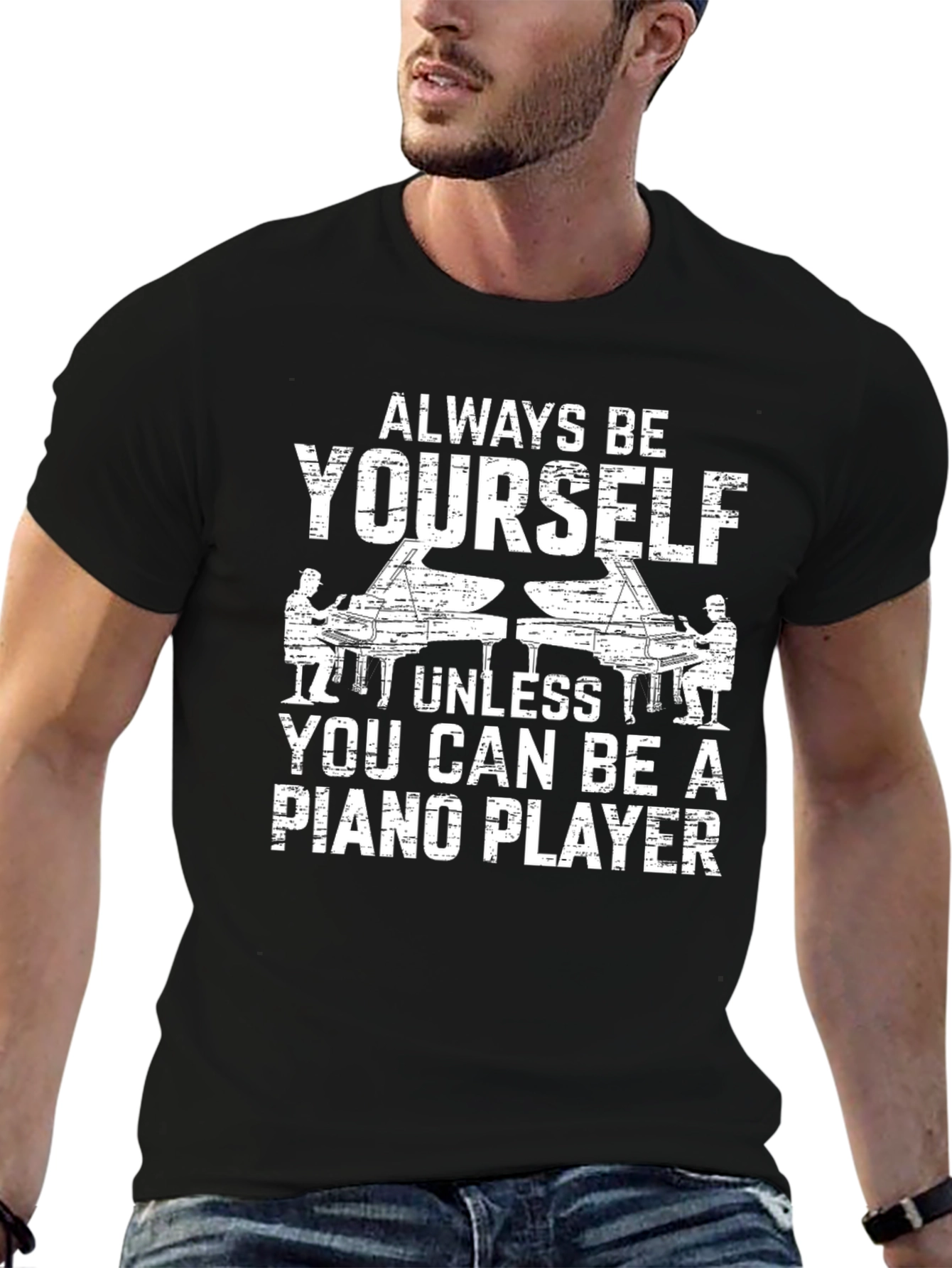 Black Always Be Yourself Piano Player Graphic Tee view 6
