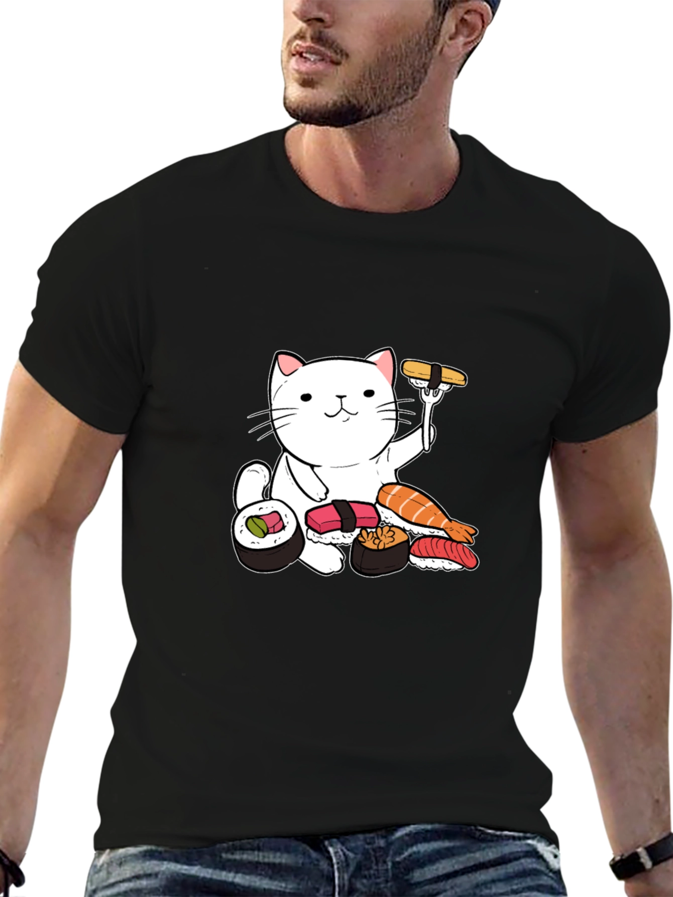 Black Sushi Cat Graphic T-Shirt - Cute & Comfy view 6