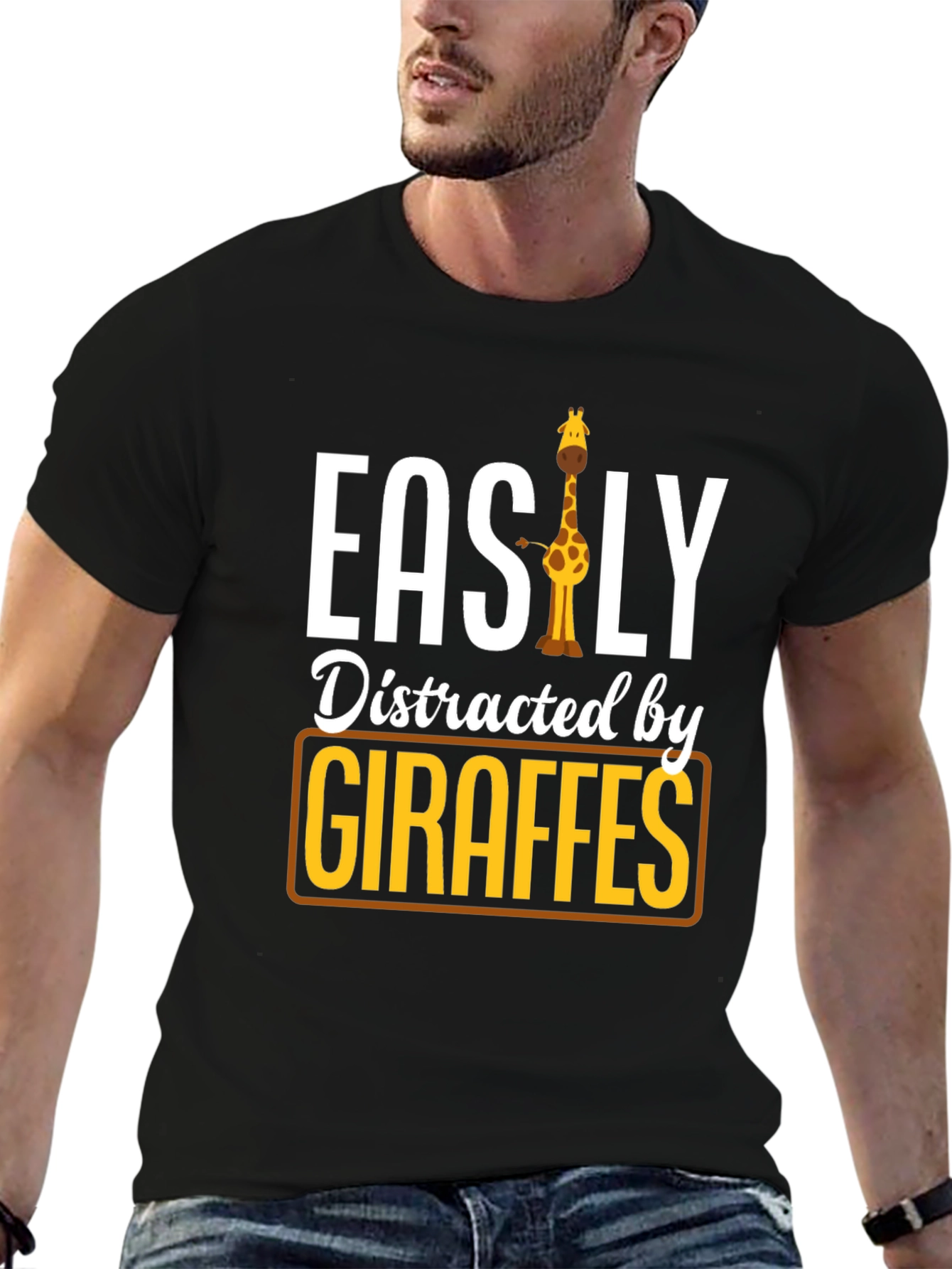 Black Easily Distracted By Giraffes T-Shirt view 6