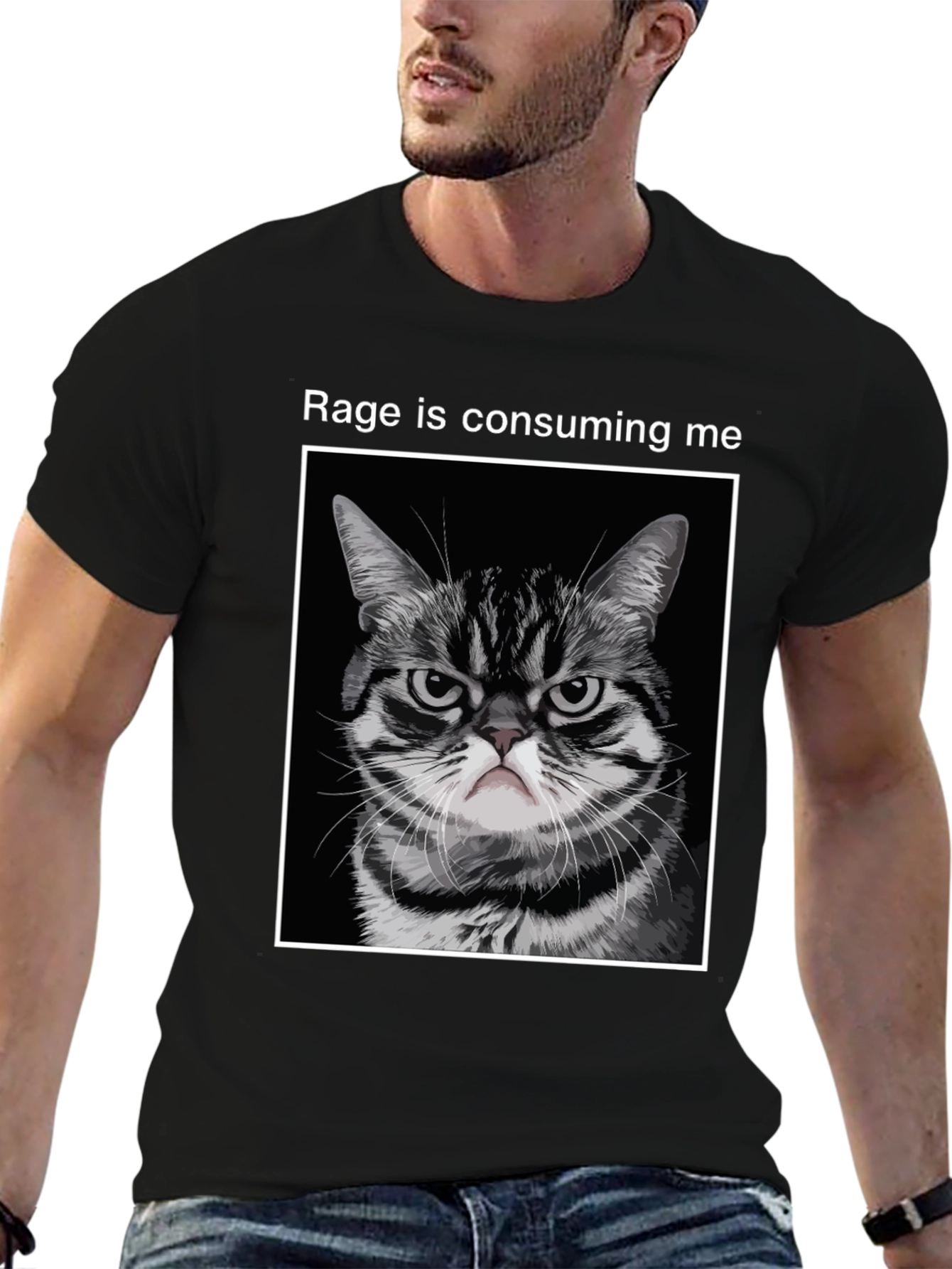 Black Rage Cat T-Shirt - Funny Angry Kitten Tee view 6