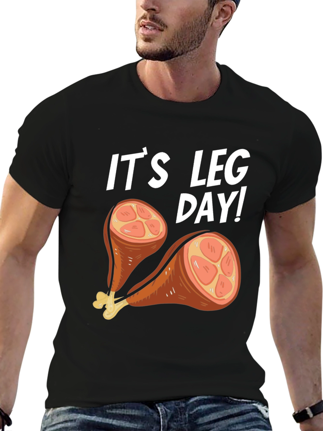 Black It's Leg Day Turkey Humor T-Shirt view 6