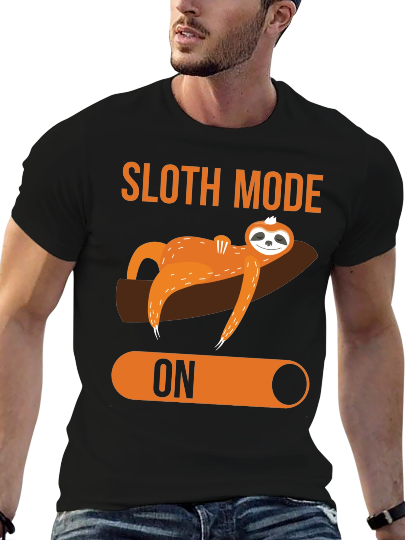 Black Sloth Mode ON Graphic T-Shirt view 6