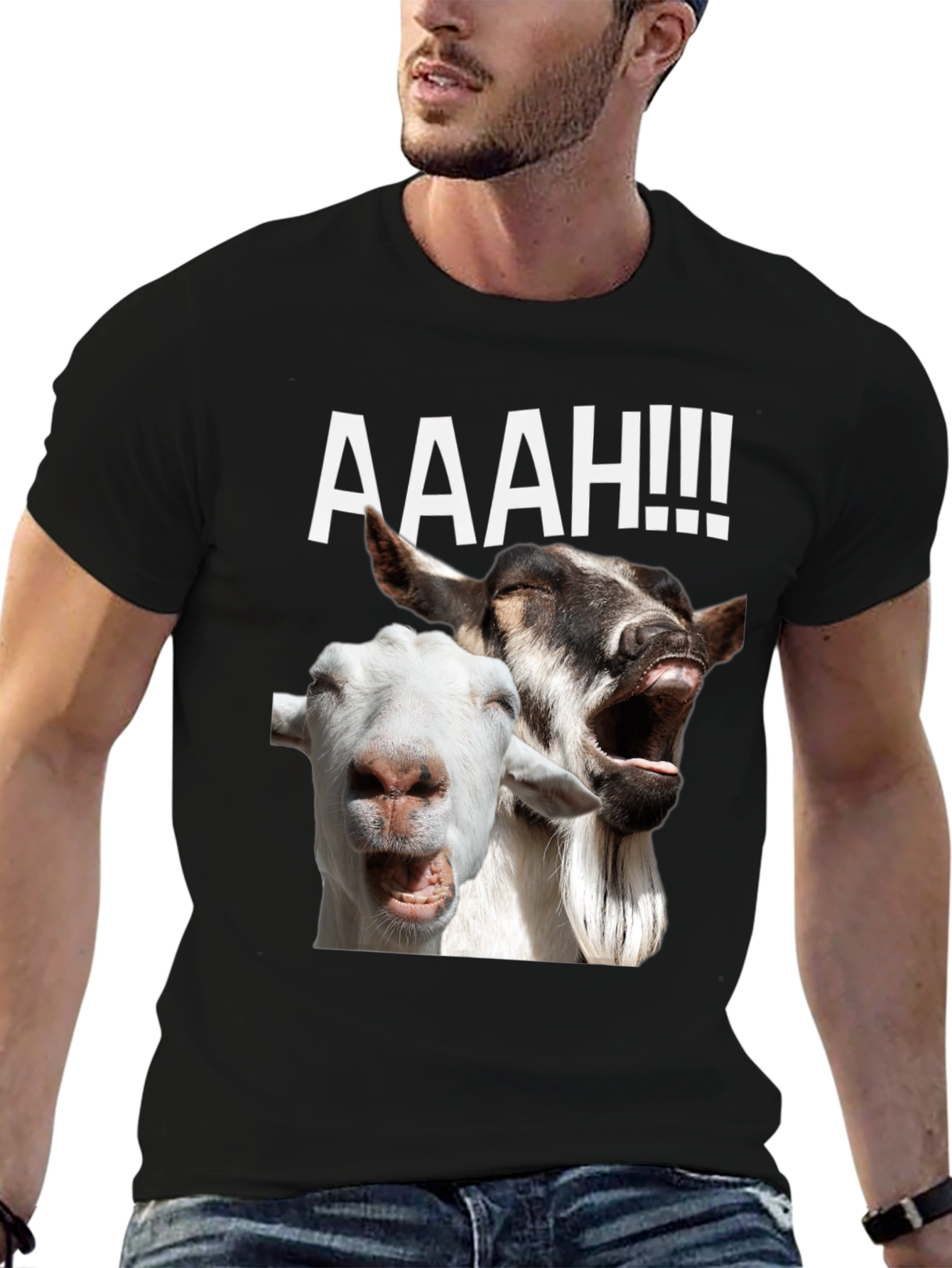 Black Screaming Goats Graphic Tee - Hilarious Novelty T-Shirt view 6