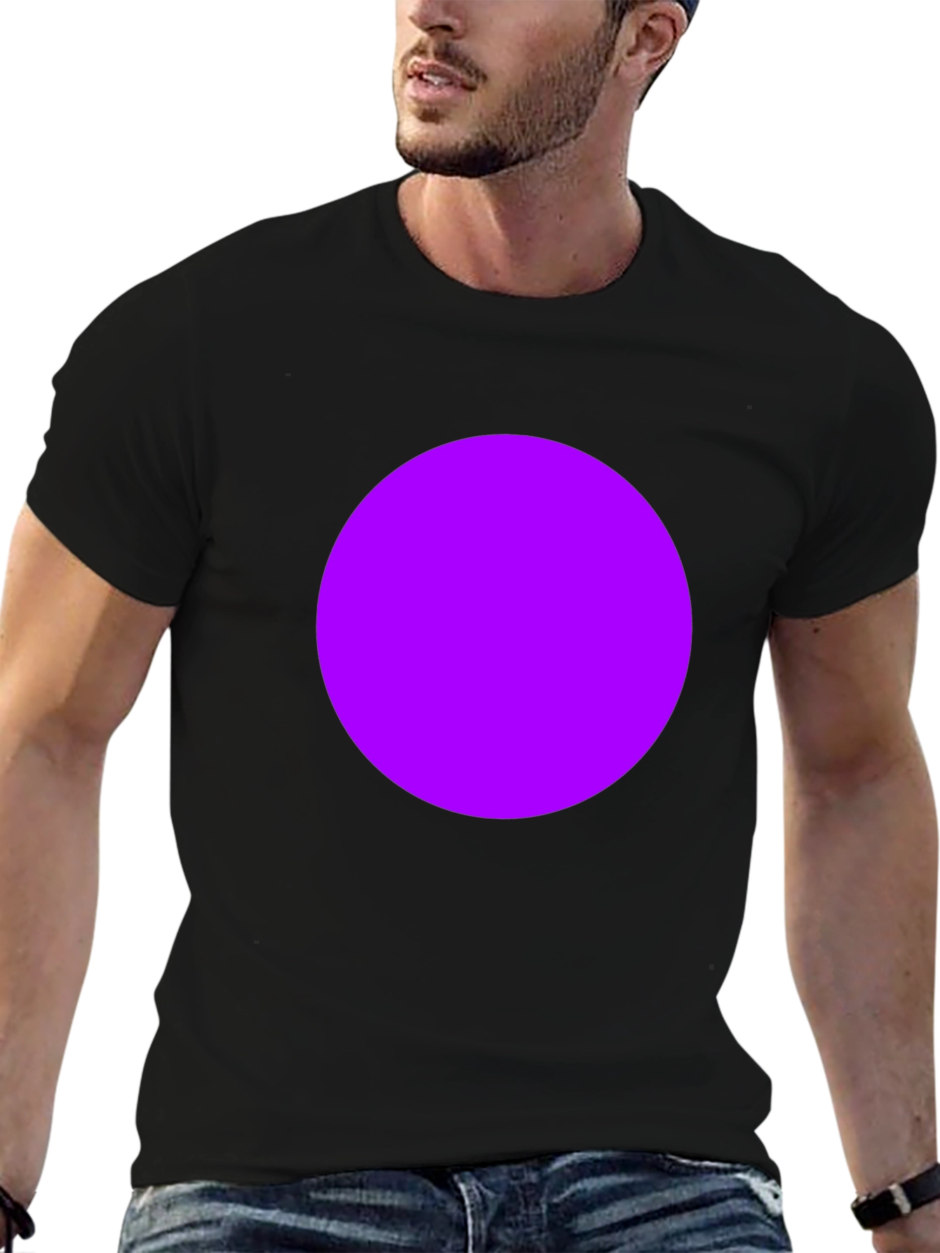 Black Men's Black T-Shirt with Bold Purple Circle Design view 6